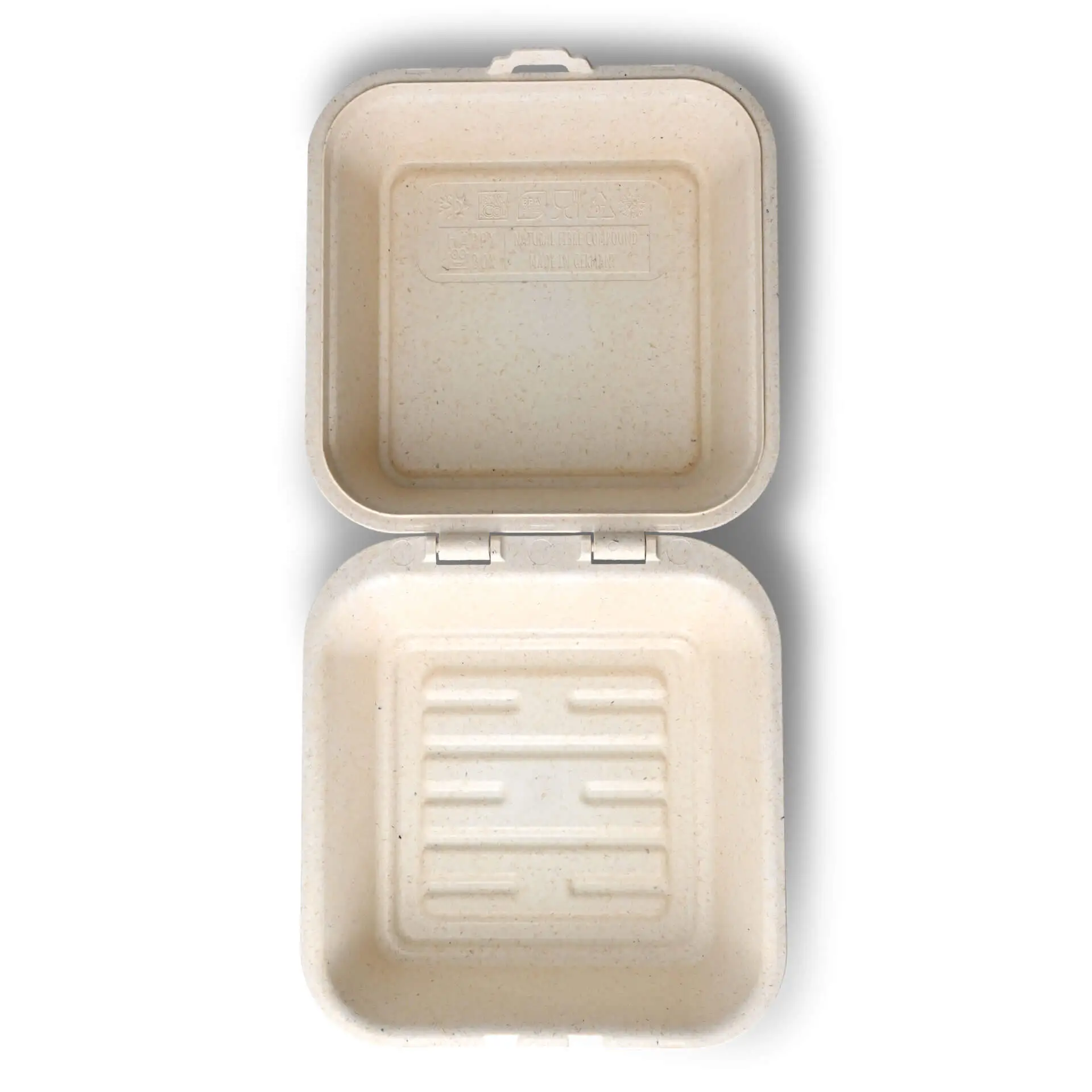 Mehrweg Burgerboxen "merways Box" 16 x 15 x 8,5 cm, Cashew / creme-weiss Mehrweg Burgerboxen "merways Box" 16 x 15 x 8,5 cm, Cashew / creme-weiss