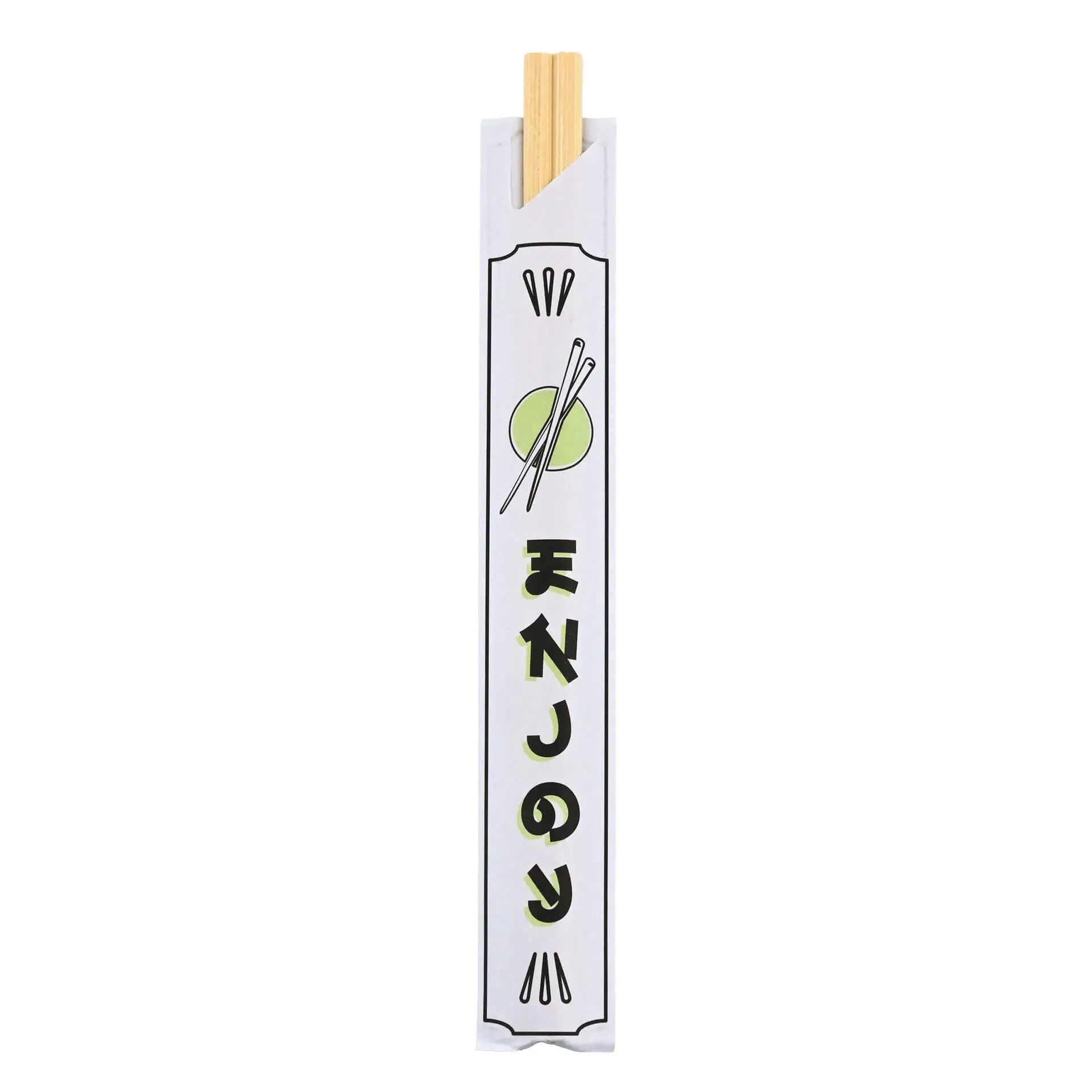 Baguettes en bambou dans un étui en papier hygiénique, adaptées aux plats asiatiques à emporter et aux boîtes de nouilles, mesurant 20 cm de long.