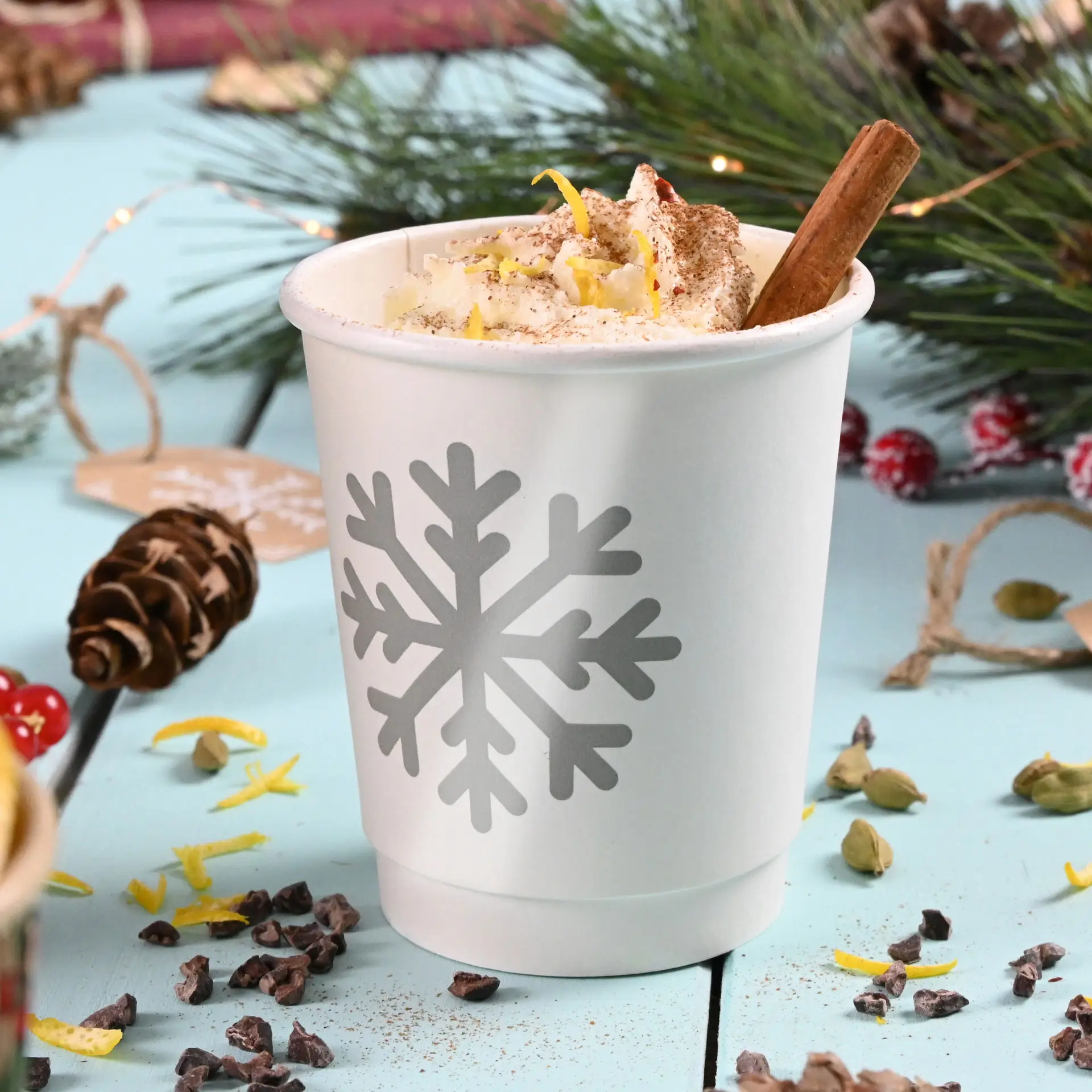 Pappbecher bedrucken (doppelwandig) 200 ml / 8 oz, doppelwandig, weiss, glänzend, PE-beschichtet