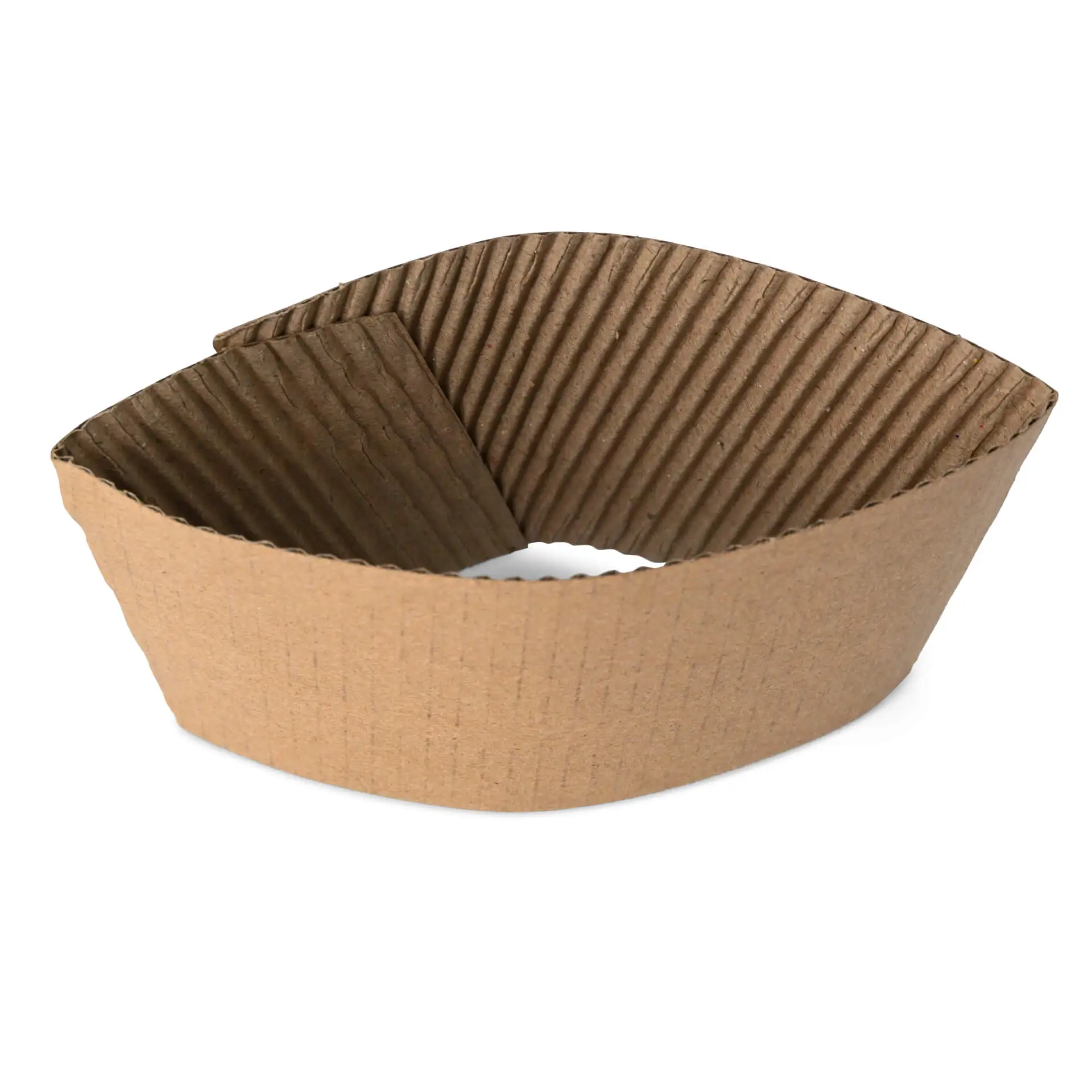 Manica in cartone marrone progettata per bicchieri di carta da 300, 400 e 500 ml, con texture rigata.
