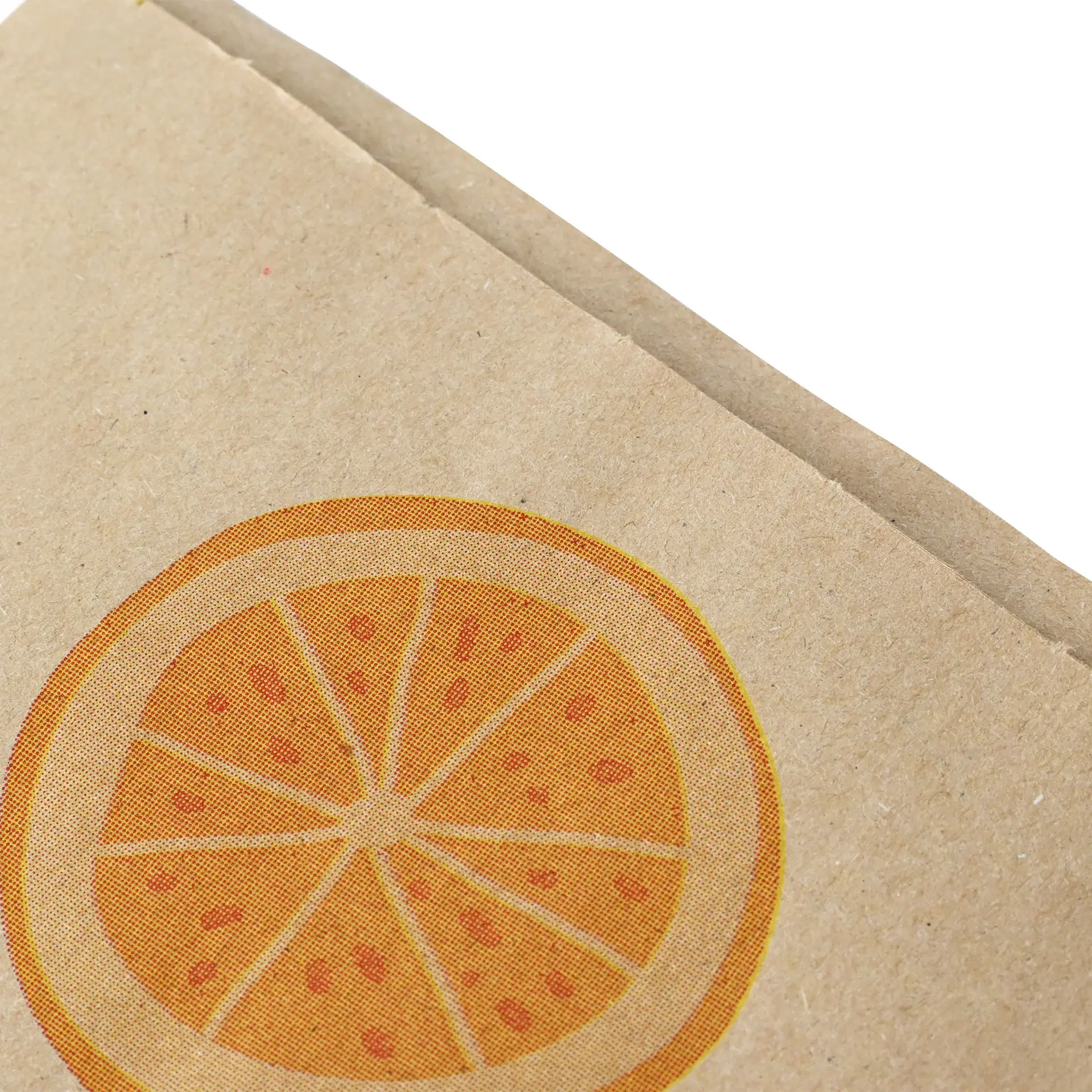 Brauner Papierkonus mit einer Grafik von einer Orangenscheibe, ideal für Branding an Obst- und Gemüseständen.