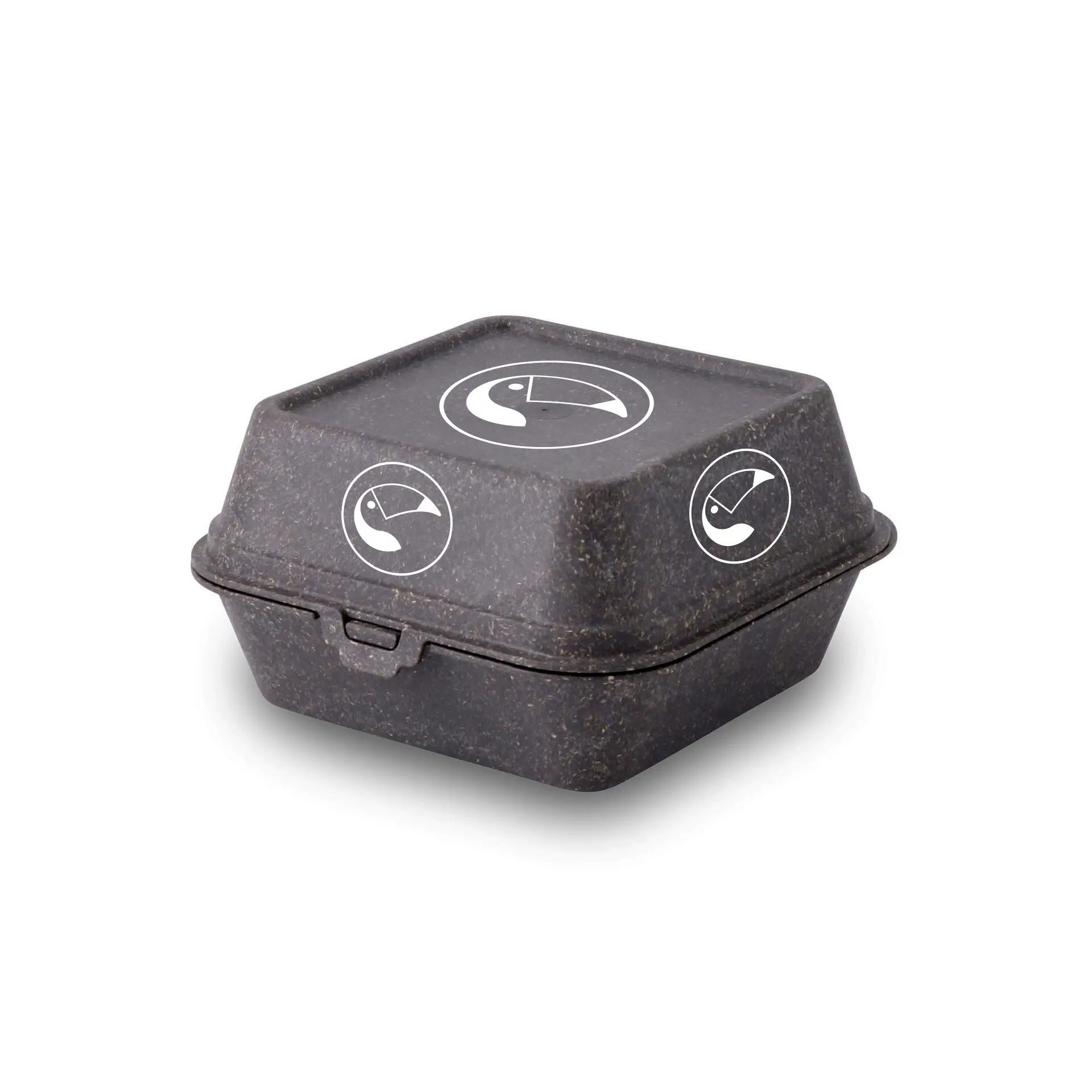 Mehrweg-Burgerboxen bedrucken, 16 x 15 x 8,5 cm, grau, vierflächig