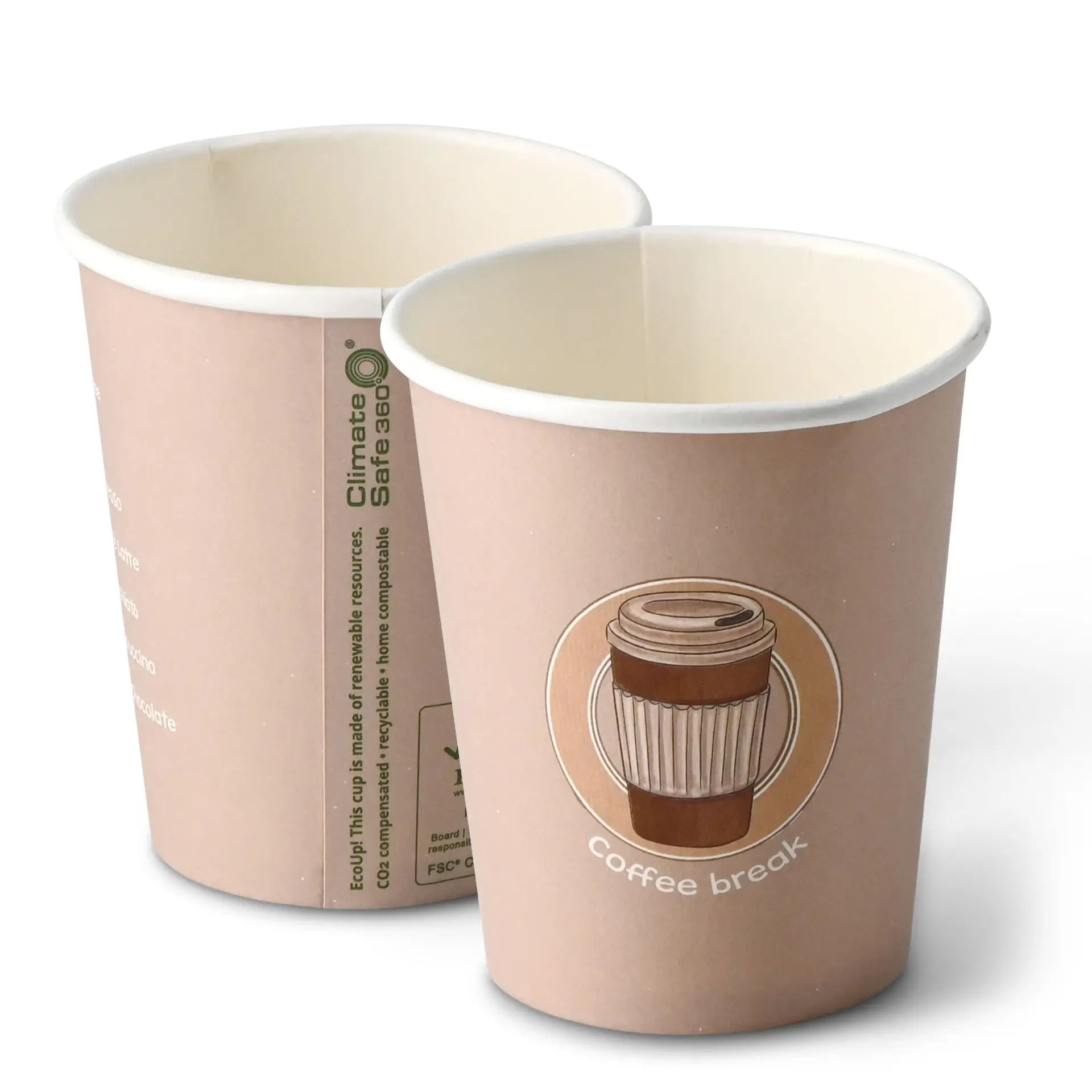 Gobelet en carton imprimé "Coffeebreak" 20 cl / 8 oz, Ø 80 mm, blanc