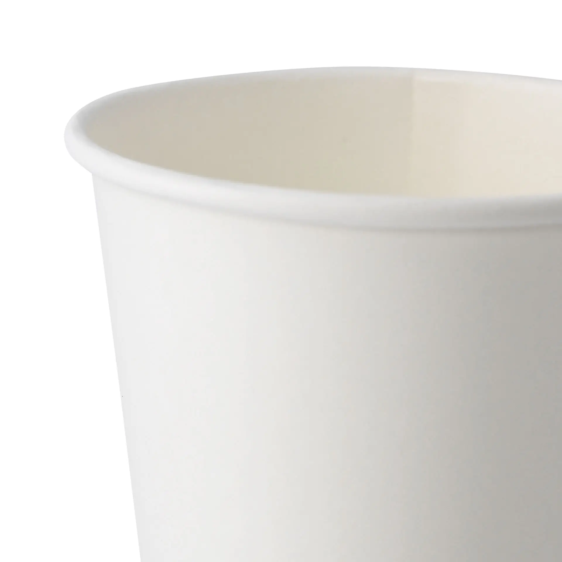 Bicchiere di carta bianco a parete singola, capacità di 300 ml, diametro di 90 mm e altezza di 112 mm.