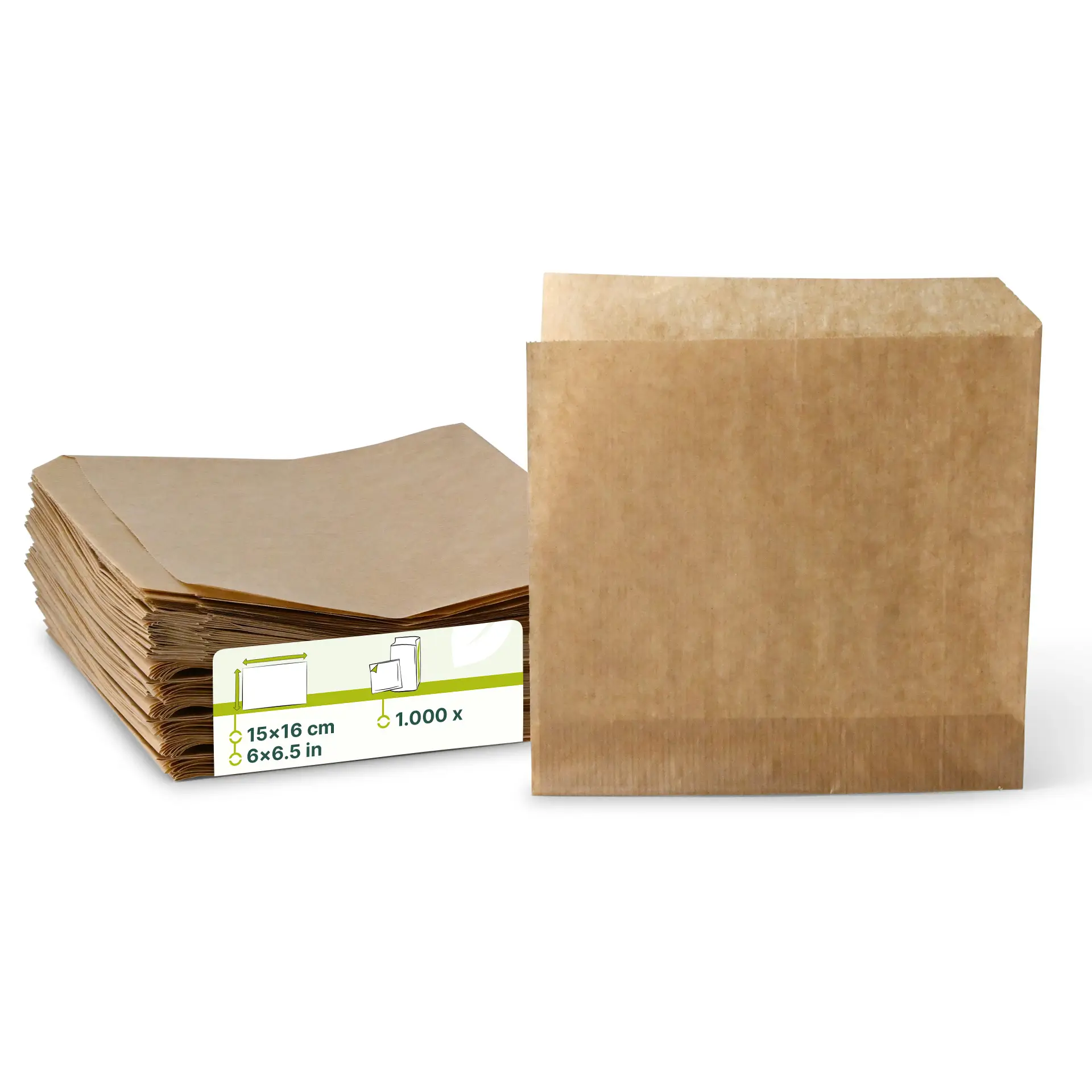 Snacktaschen aus Papier 15 x 16 cm, braun, seitlich offen Snacktaschen aus Papier 15 x 16 cm, braun, seitlich offen