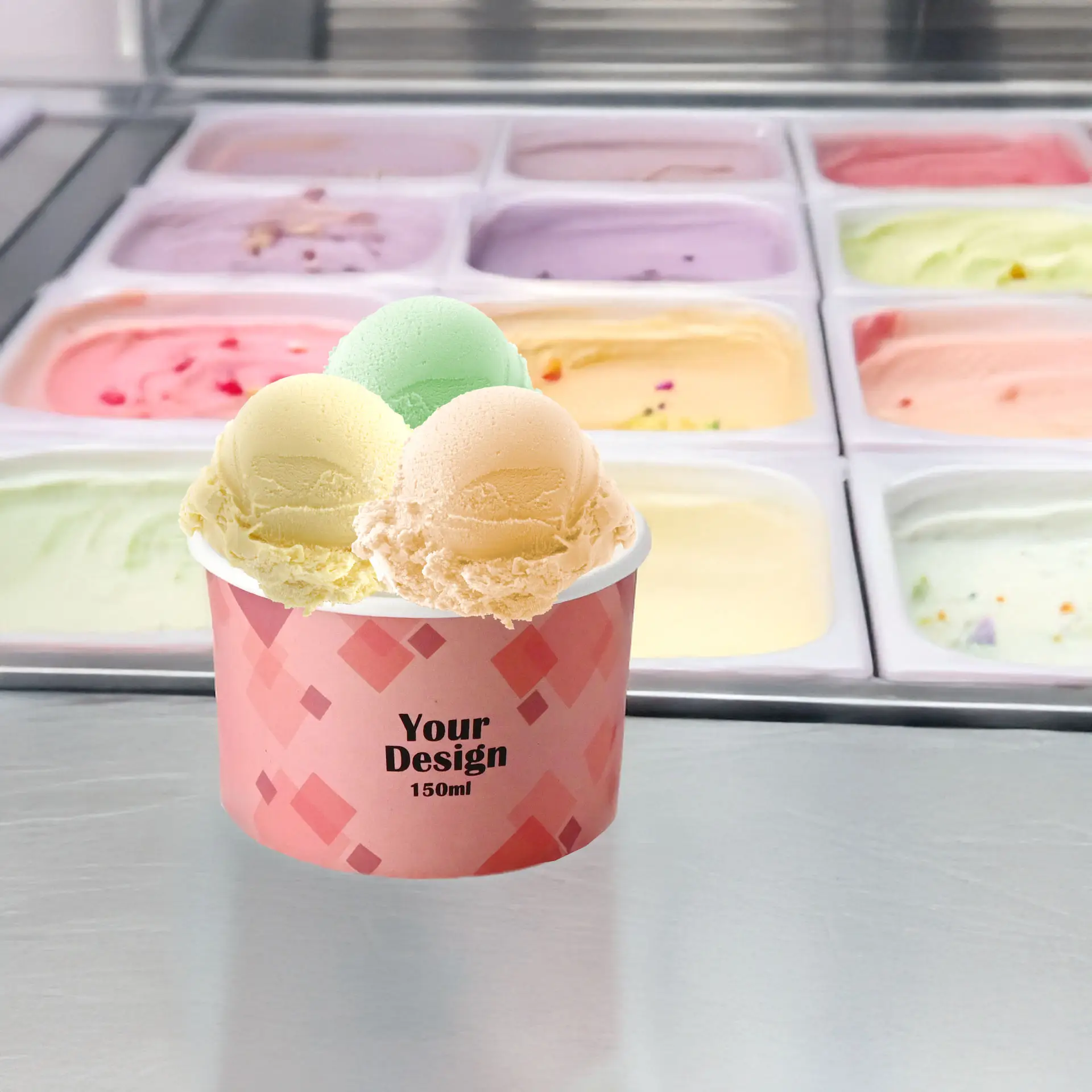 Pots à glace personnalisés 150 ml / 6 oz, blanc, revêtement PLA