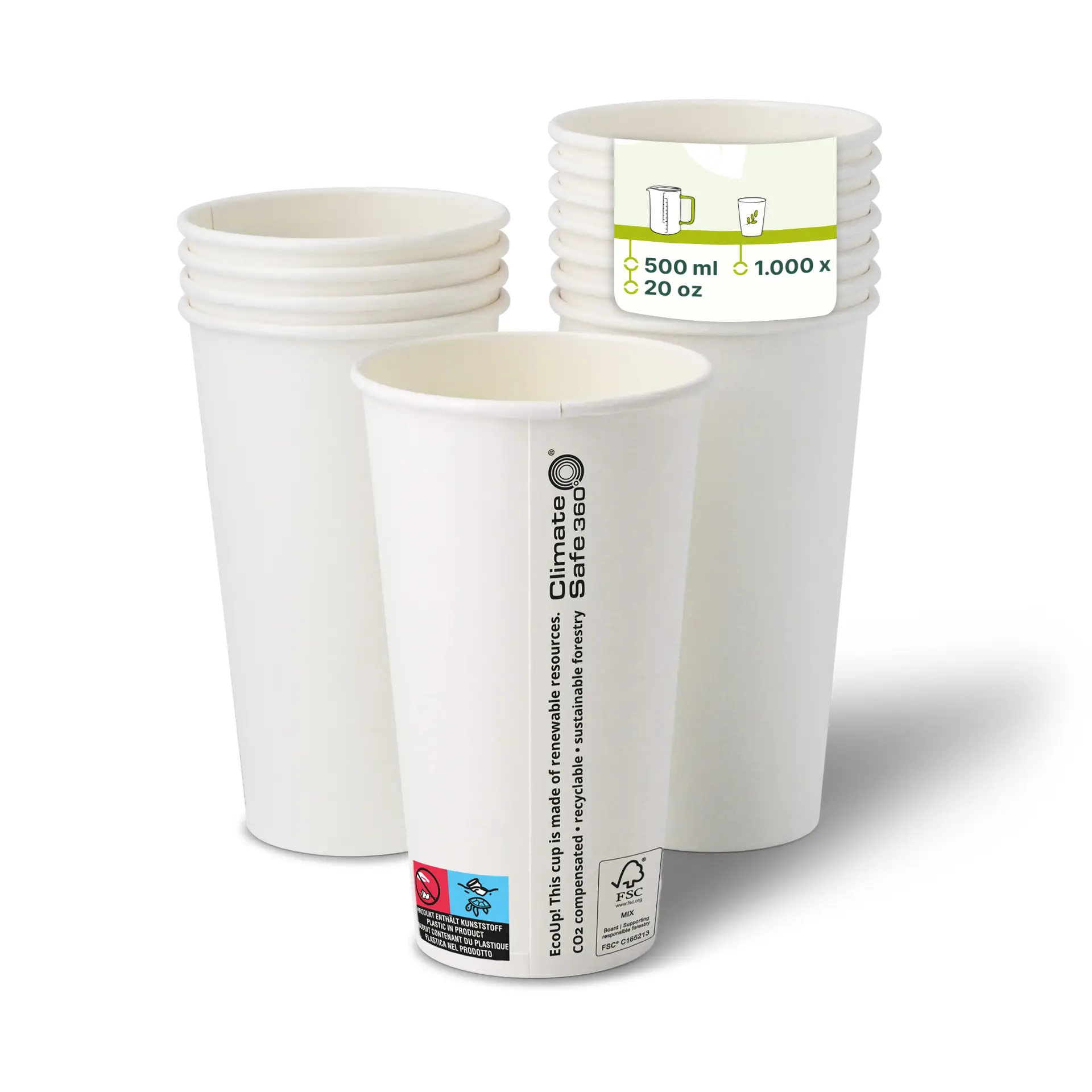 Gobelet en carton (revêtu de PE) 50 cl / 20 oz, Ø 90 mm, blanc con10021-01-0-pappbecher-beschichtet-500-ml-20-oz-90-mm-weiss