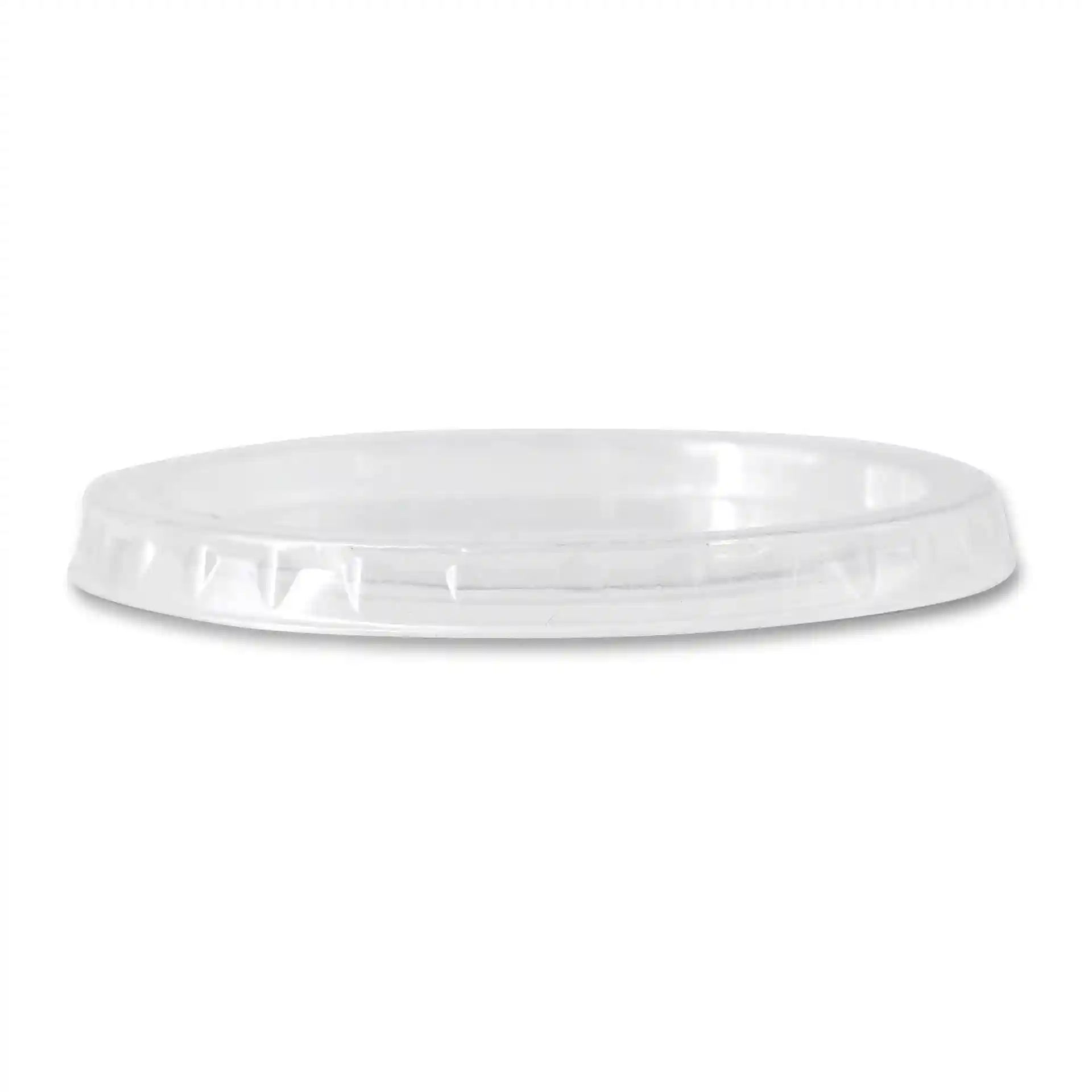 Coperchio rotondo in PLA trasparente con un diametro di 70 mm e un diametro di base leggermente più ampio di 74 mm.