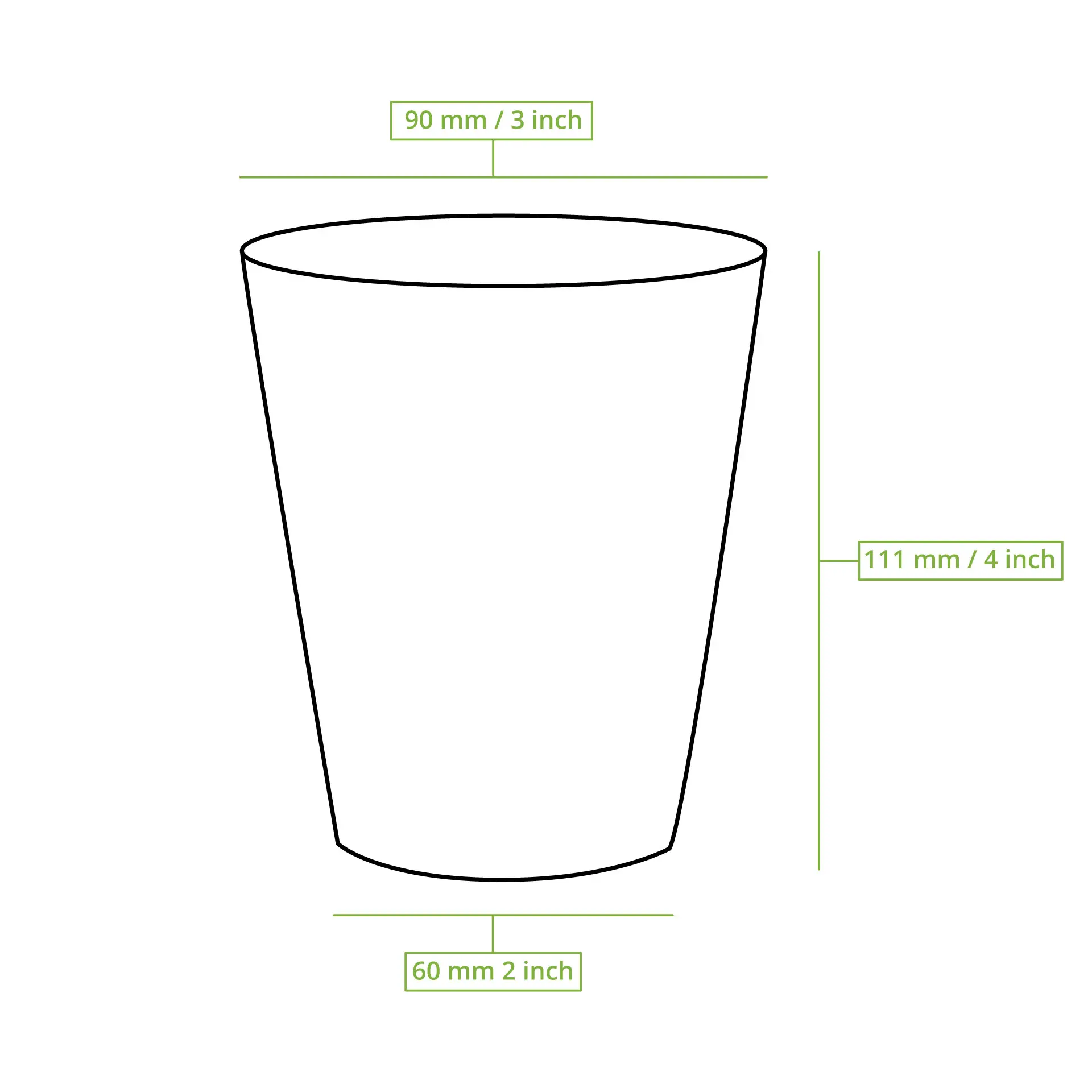 Einwandiger schwarzer Papierbecher, 300 ml / 12 oz, Ø 90 mm, mit PLA-Beschichtung zum Feuchteschutz, Höhe 111 mm.