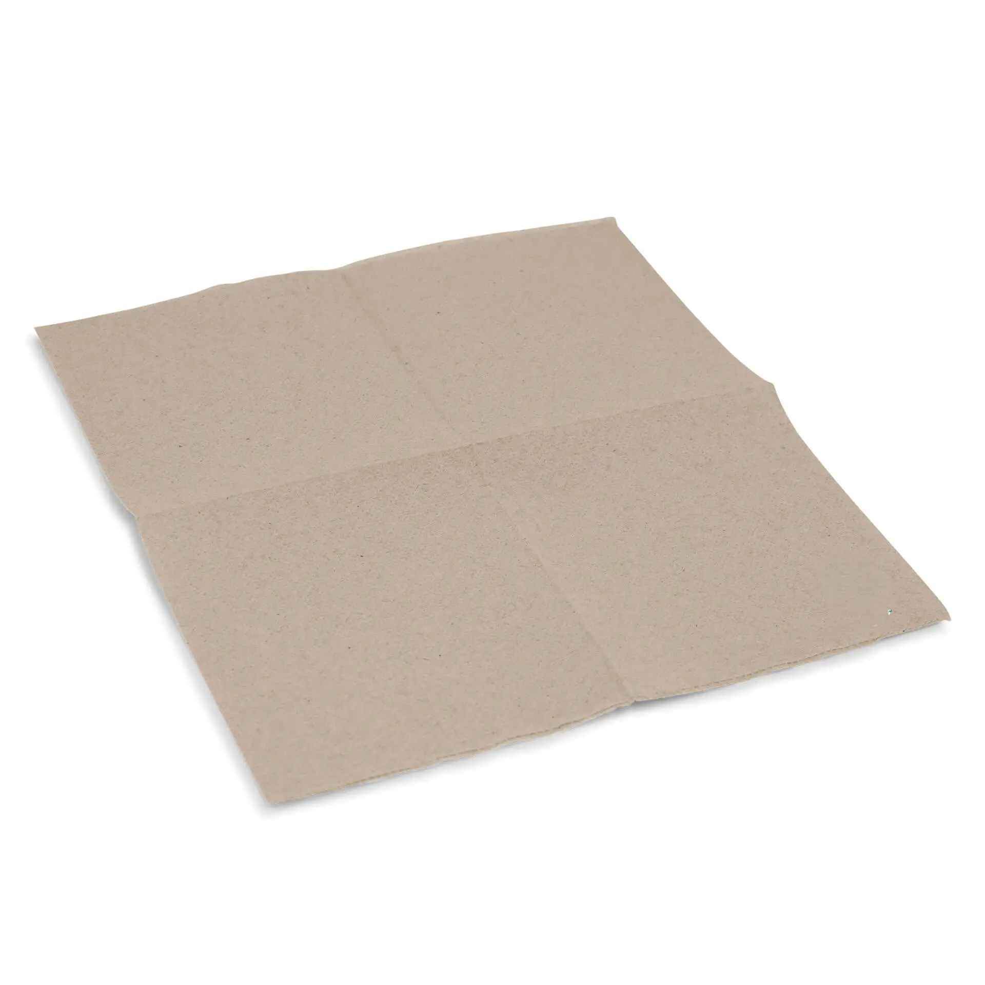 Serviette cocktail carrée, non blanchie, en papier recyclé 2 plis, 20 x 20 cm, posée à plat avec un logo dans le coin.