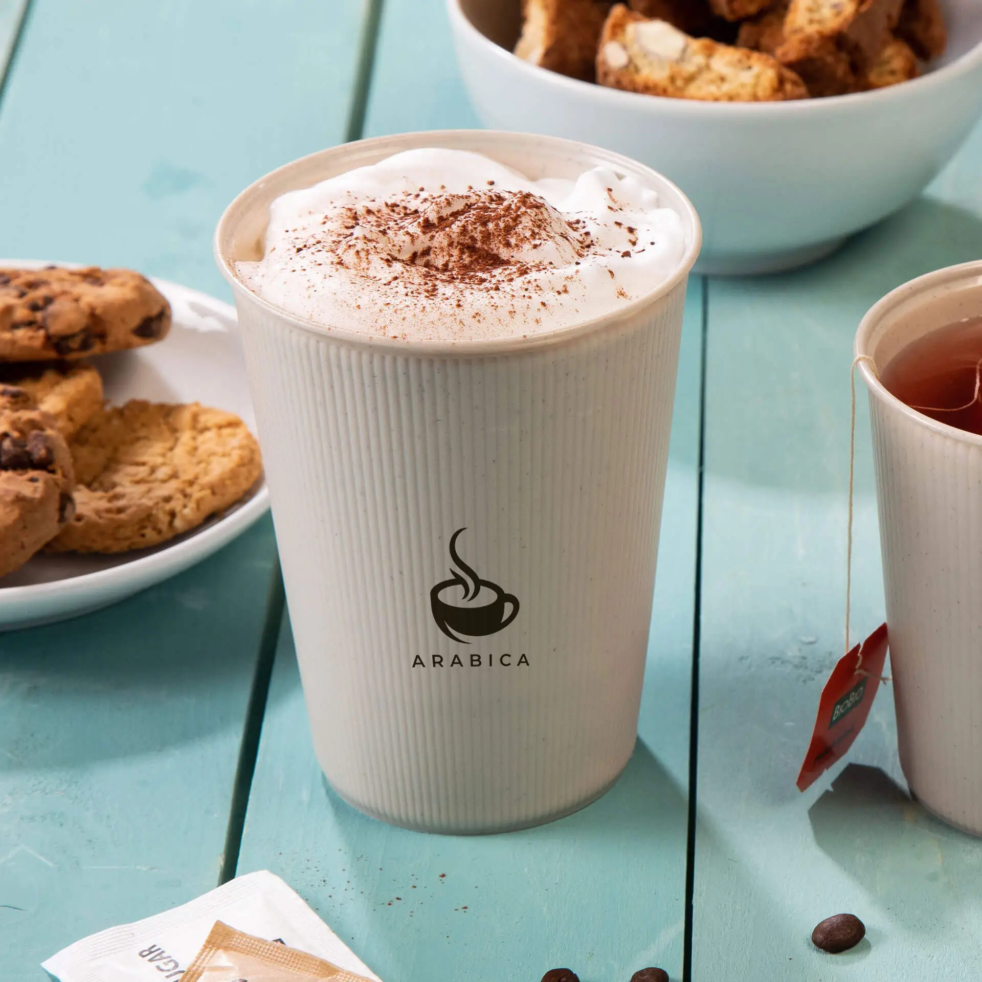 Mehrwegbecher bedruckt, Riffeloptik, 400 ml / 16 oz, Ø 90 mm