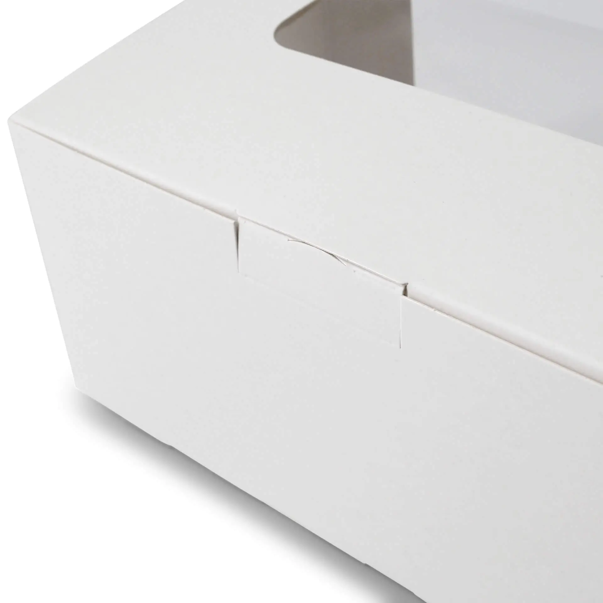 Weißer 2-teiliges Cupcake-Box mit Zellulosefenster, geeignet für kleine Backwaren.