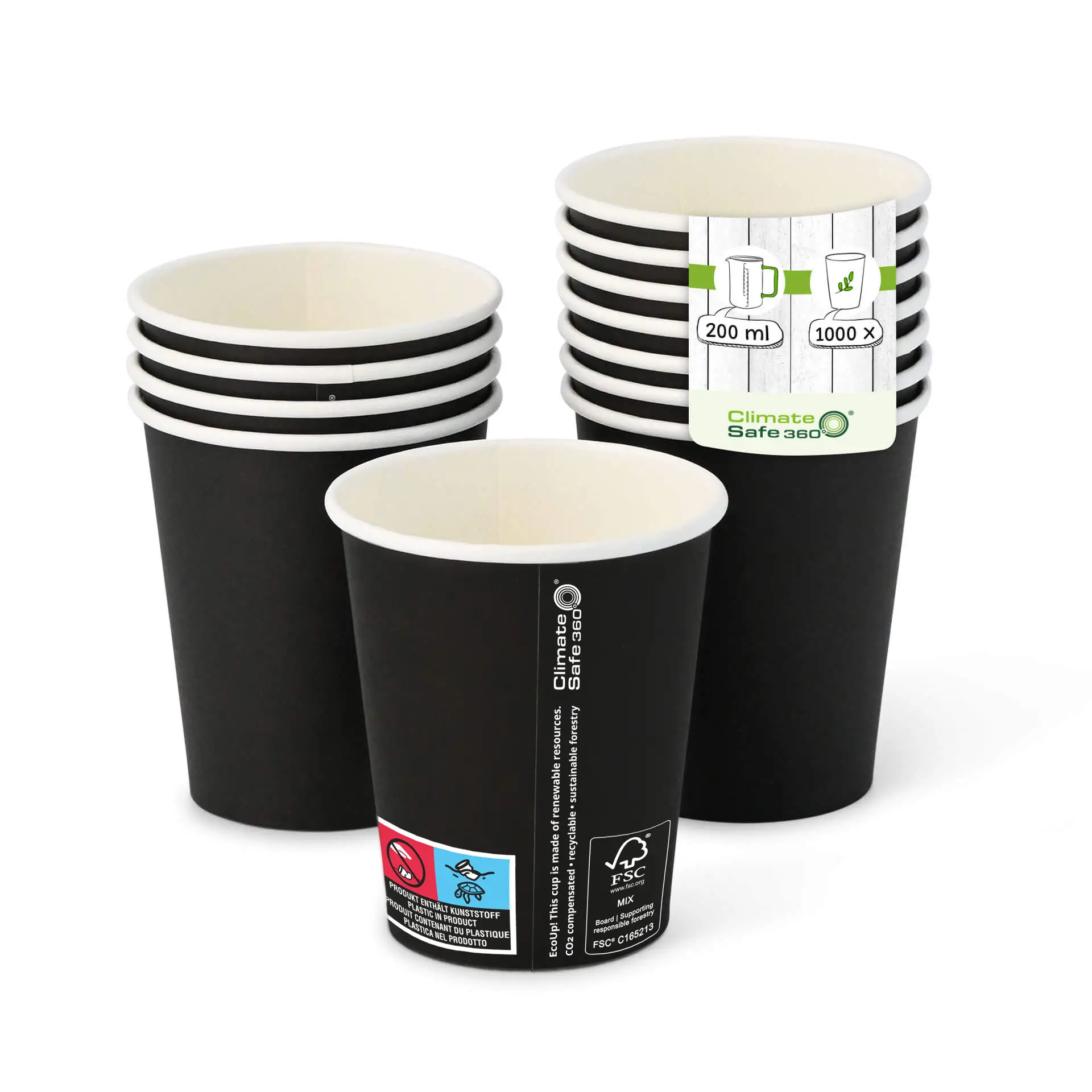 Gobelet en carton (revêtu de PE) 20 cl / 8 oz, Ø 80 mm, noir con10009-01-0-pappbecher-beschichtet-200-ml-8-oz-80-mm-schwarz