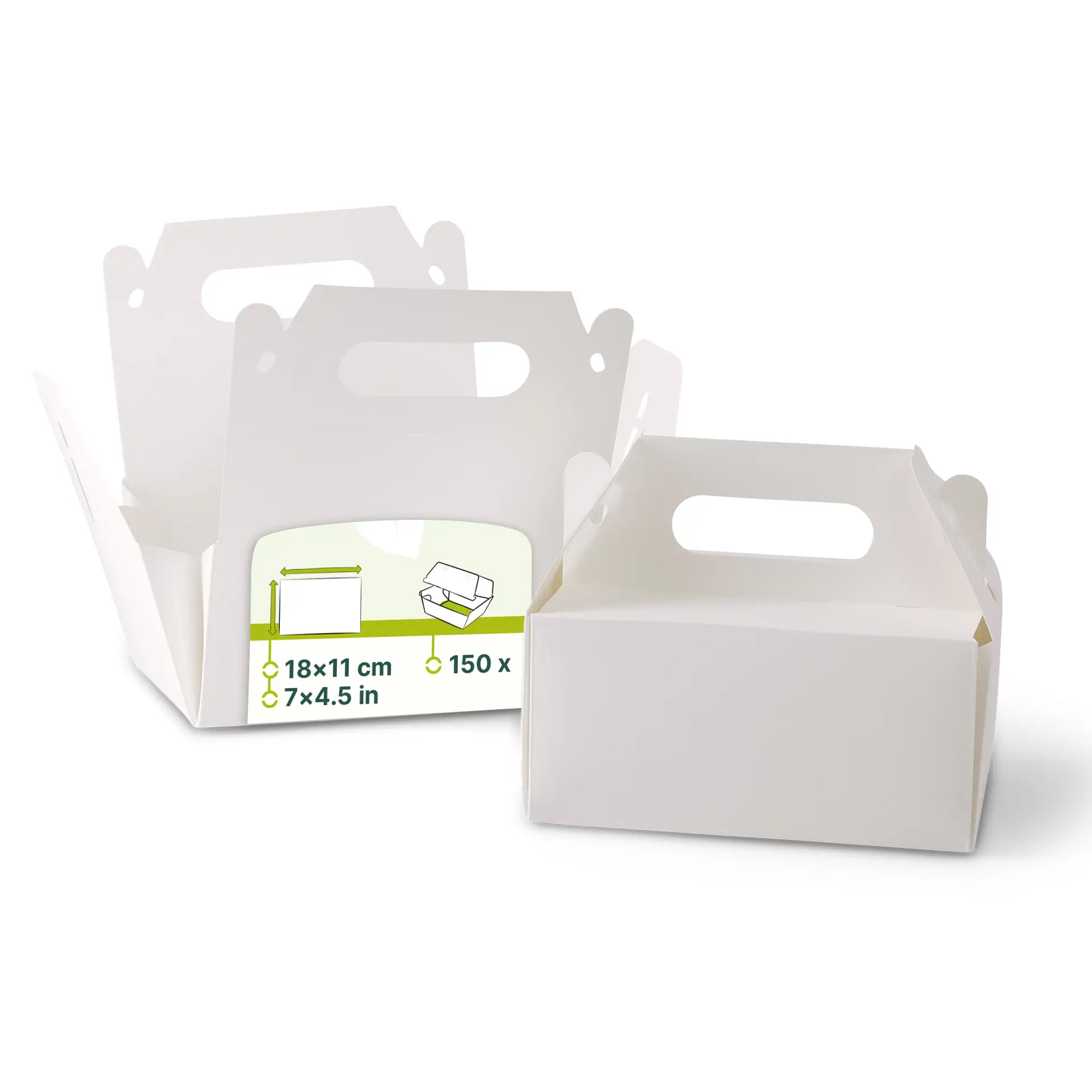 Kuchenbox aus Pappe mit Griff S, 18 x 11 x 9 cm, weiss, faltbar