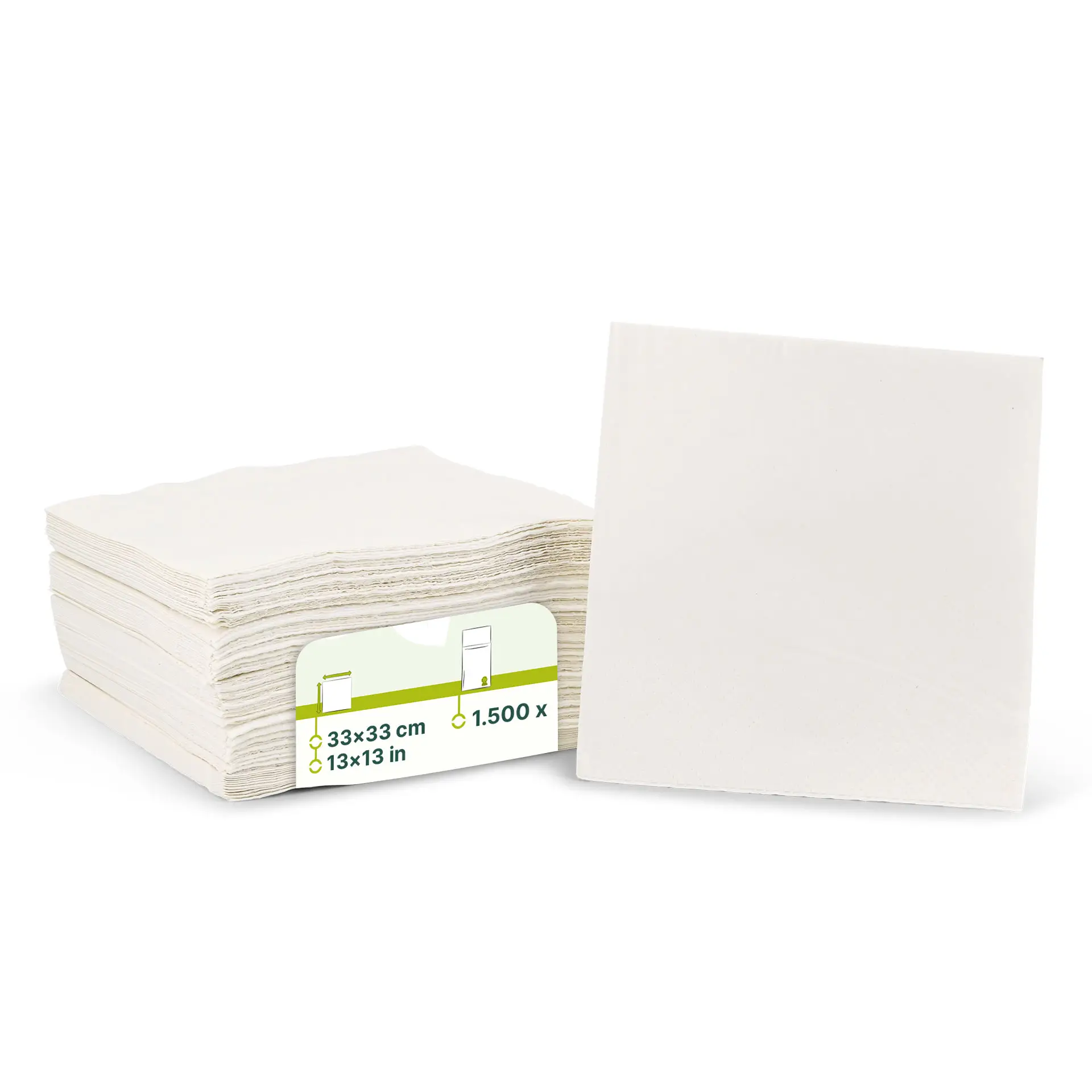 Servietten aus recyceltem Papier 33 x 33 cm, 2-lagig, 1/4 Falz, weiss