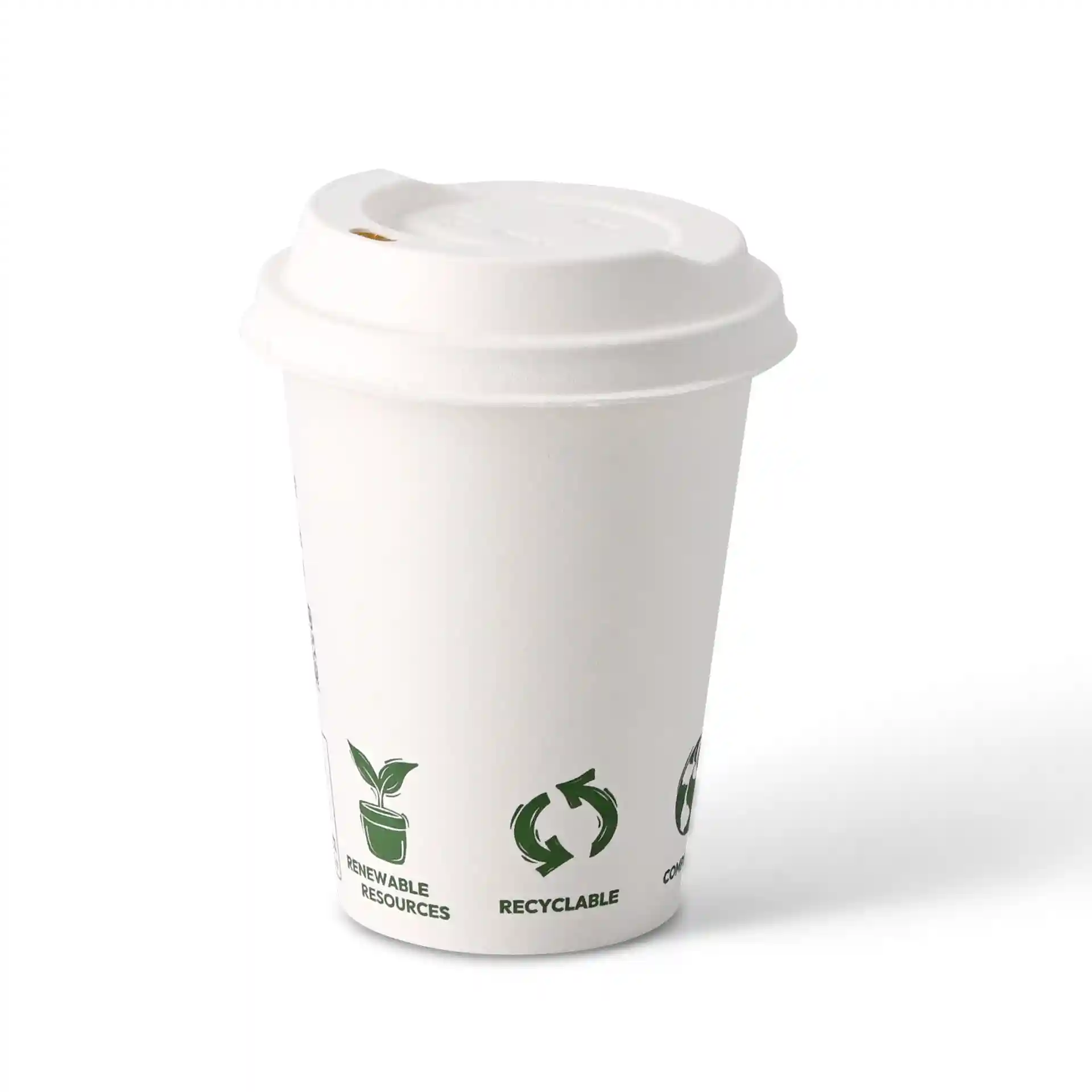 Pappbecher 300 ml / 12 oz, Ø 90 mm, "EcoUp©"- Icons, einwandig, weiss, PLA-beschichtet