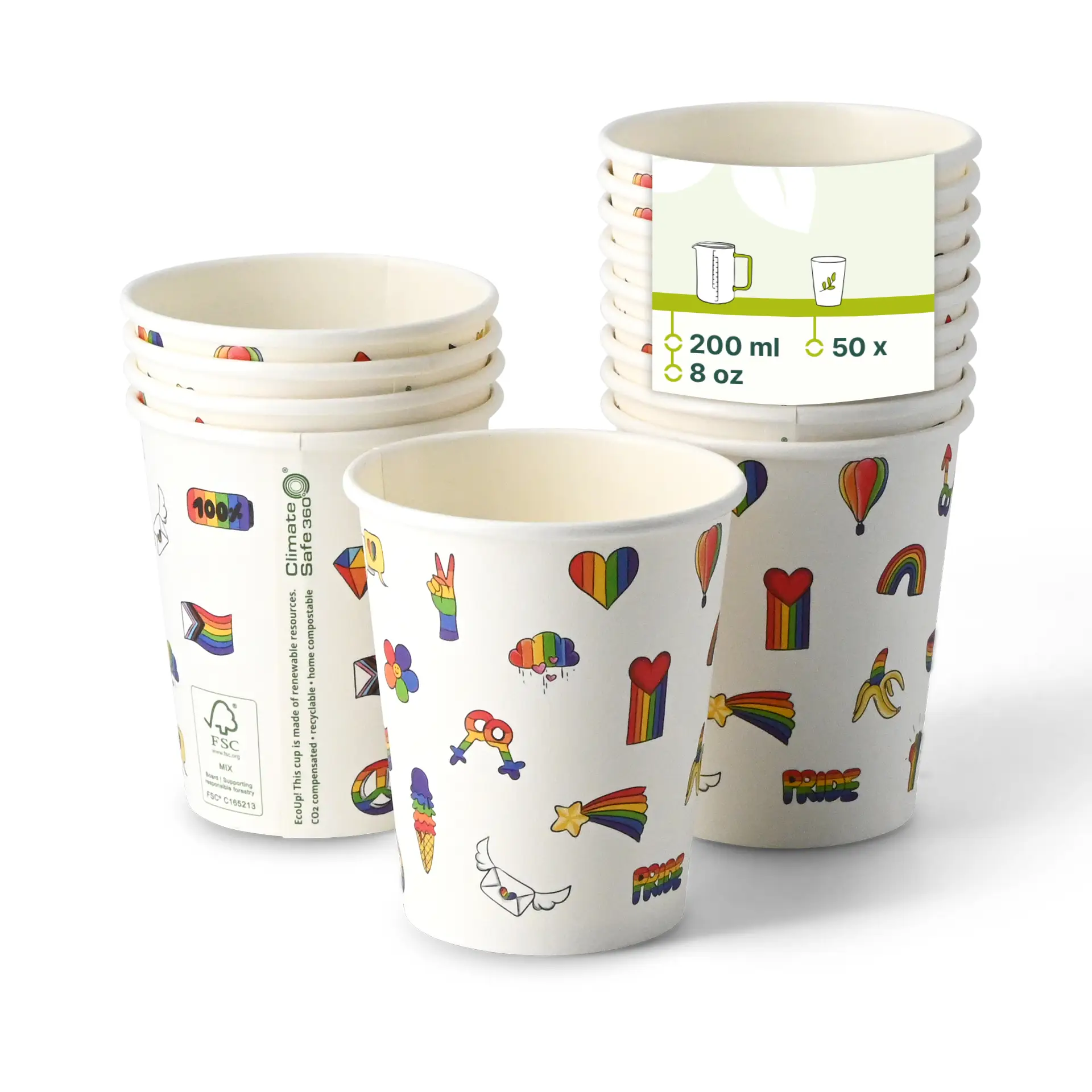 Pappbecher bedruckt "Pride" 200 ml / 8 oz, Ø 80 mm, weiss dhd045571-pappbecher-bedruckt-pride-200-ml-8-oz-80-mm-weiss