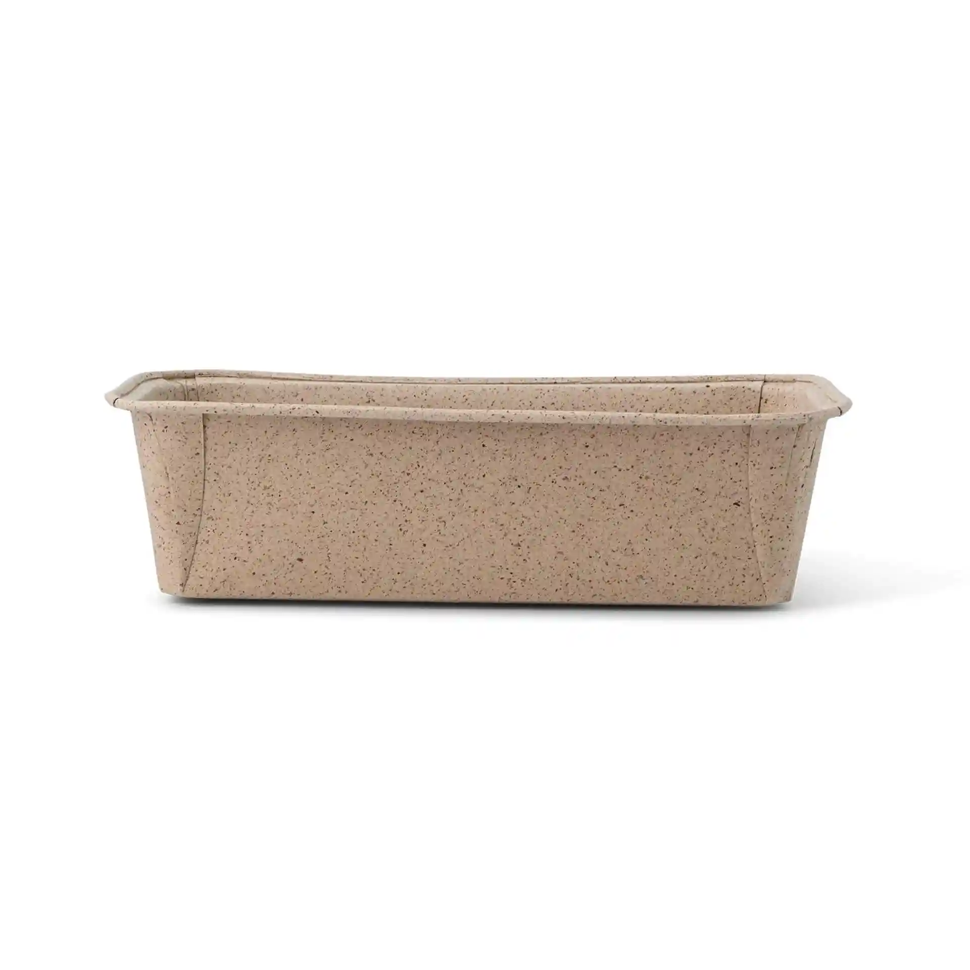 Stampo da forno rettangolare in carta cacao marrone, misura 20 × 7 × 6 cm.