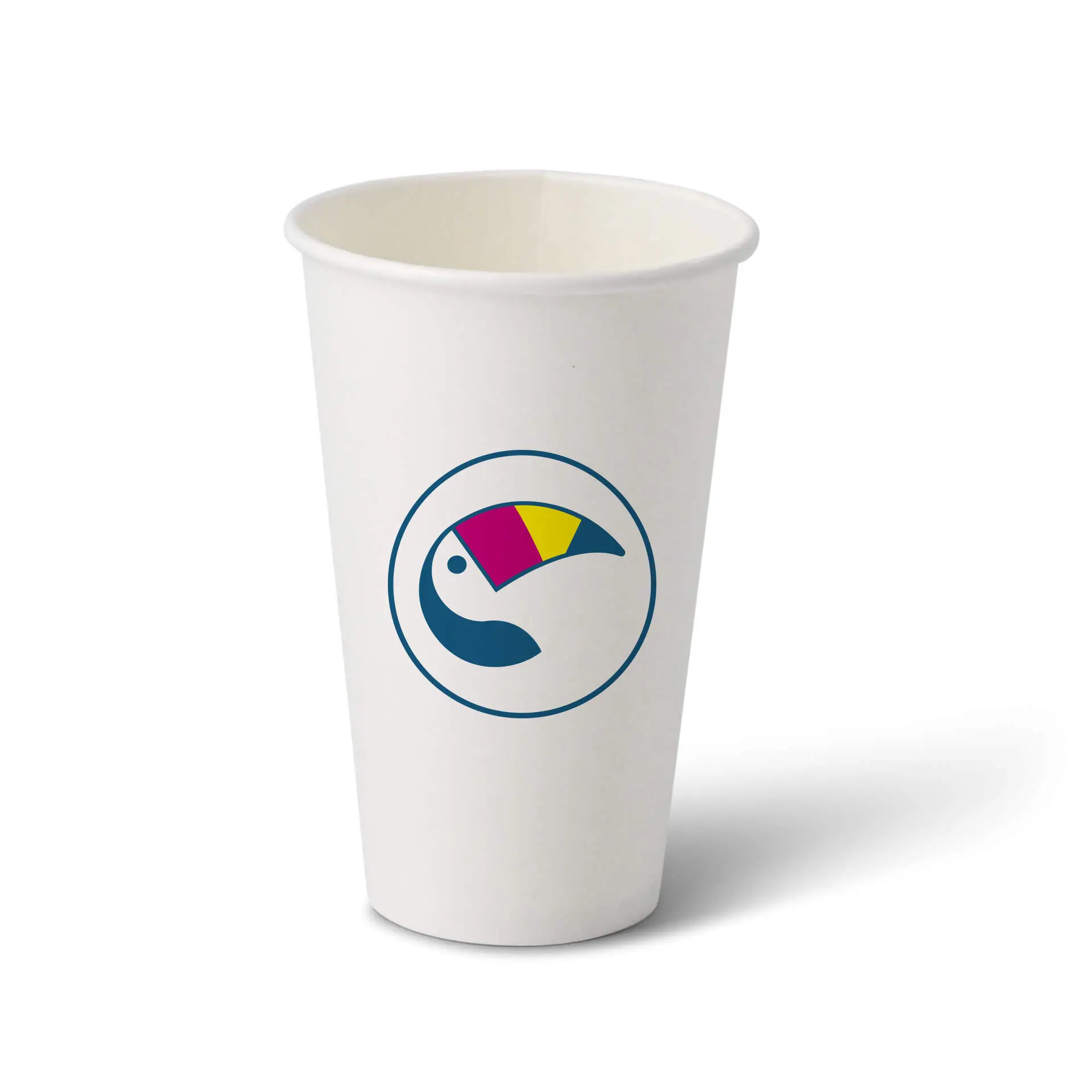 Pappbecher mit Logo (einwandig), 400 ml / 16 oz, weiss, wasserbasierte Barriere