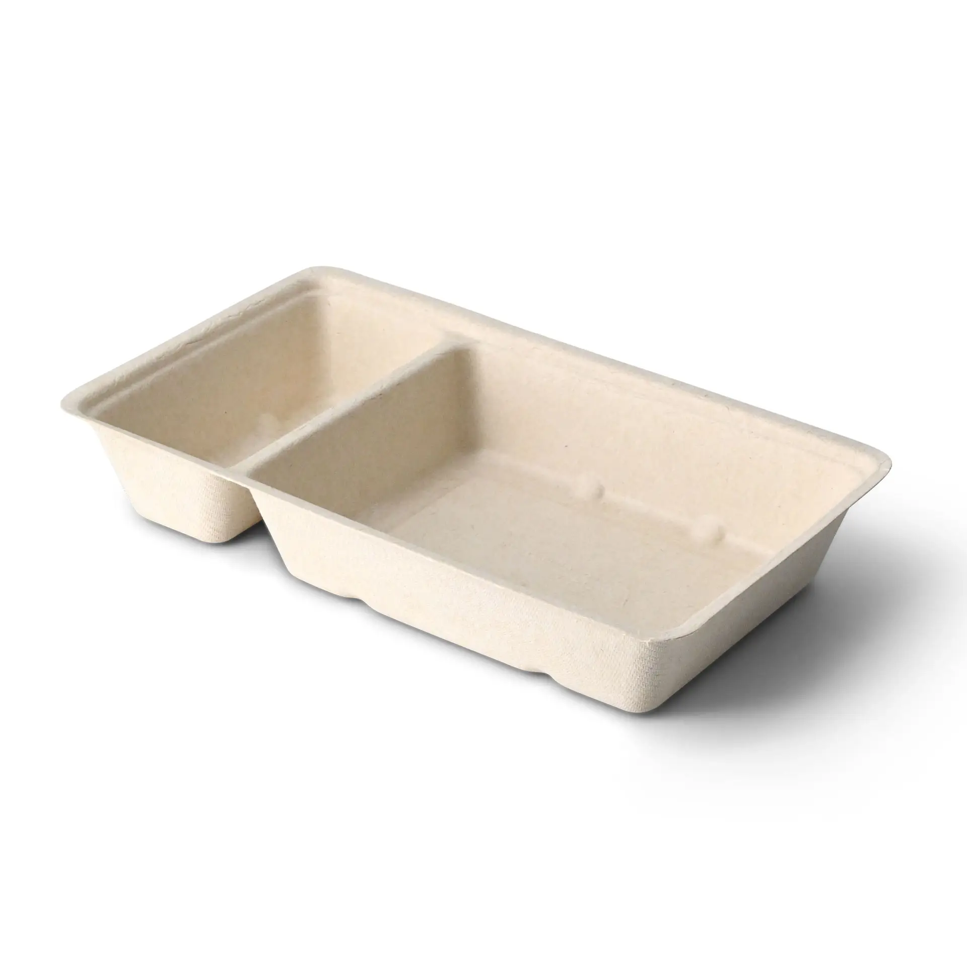 Barquette en bagasse pour frites, 2 compartiments, 12 x 20 x 3,5 cm