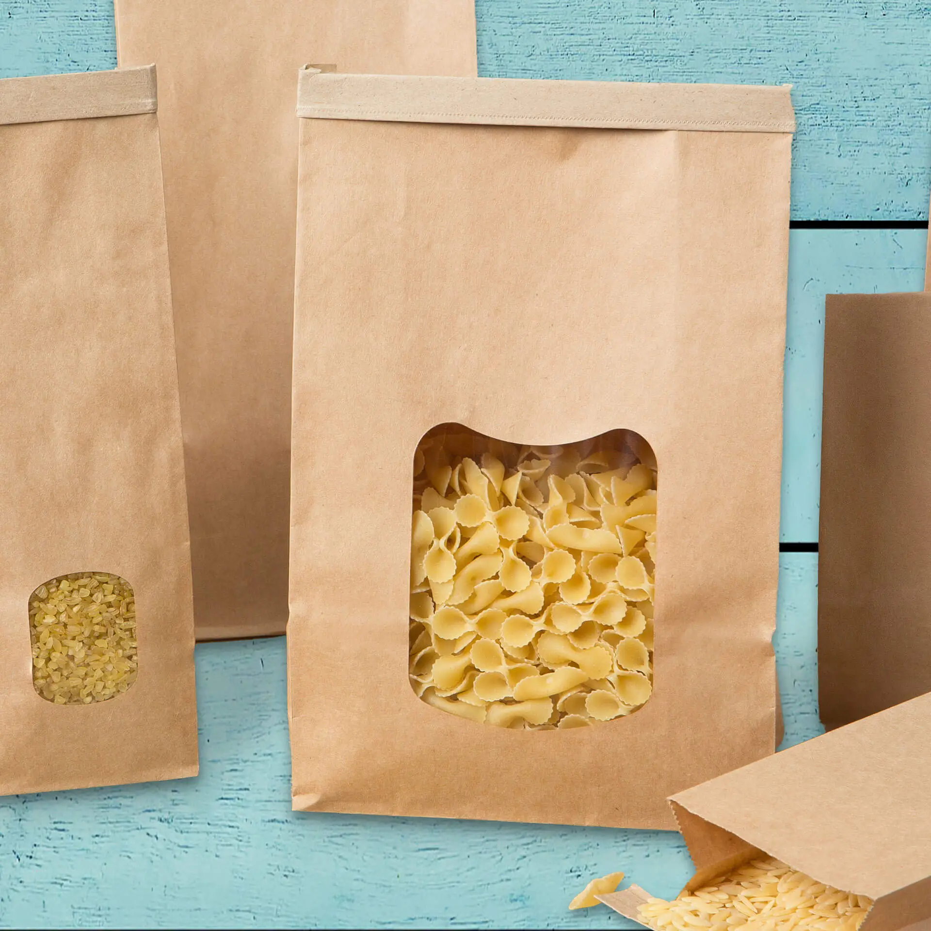 Sac SOS kraft brun L, fenêtre PP et fermeture, 15,5 x 7 x 24 cm dre02750-blockbeutel-m-fenster-l-155-x-7-x-24-cm-pp-folie-braun-clipband-kraftpapier-7