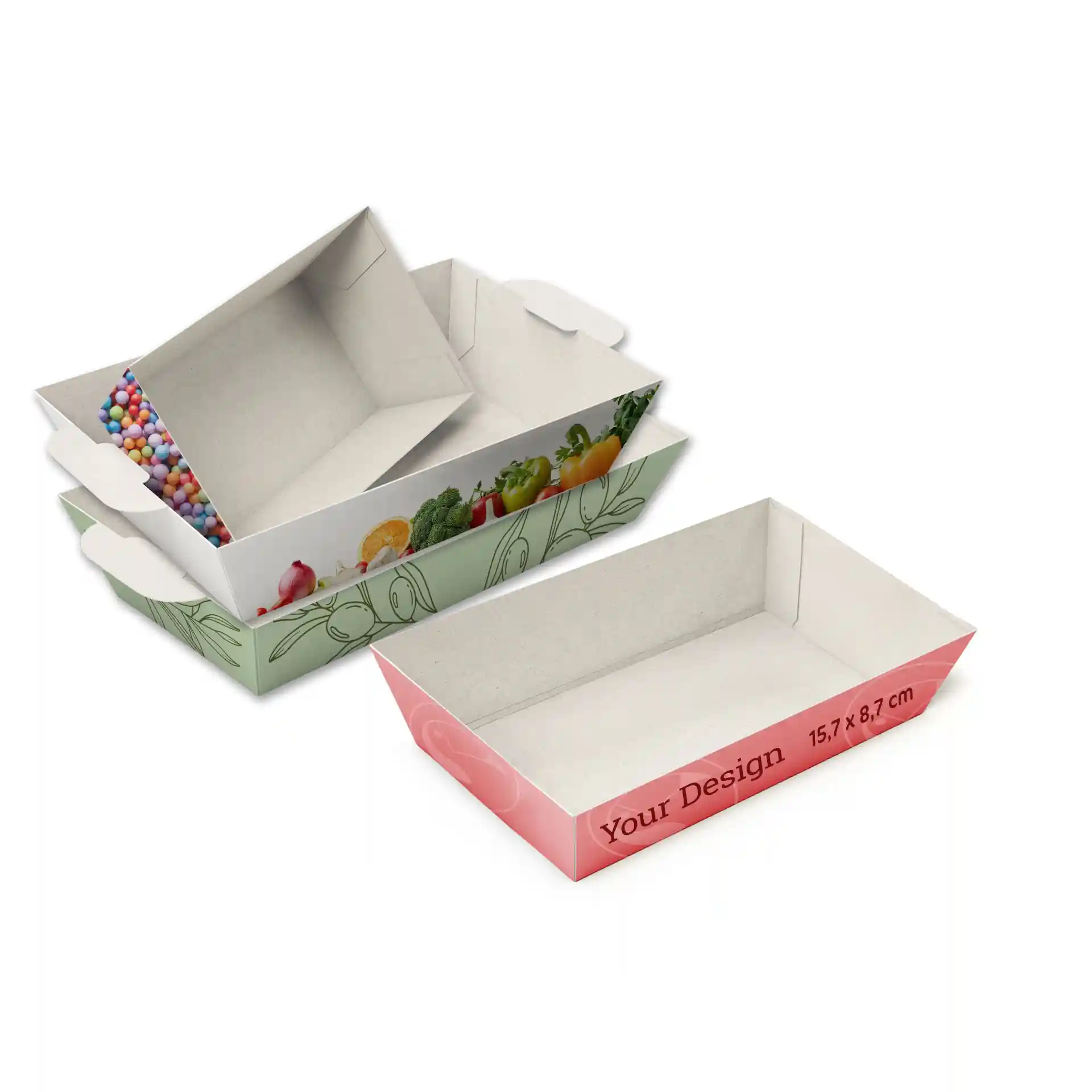 Barquettes à snacks personnalisées, 15,7 x 8,7 cm, blanches, rectangulaires