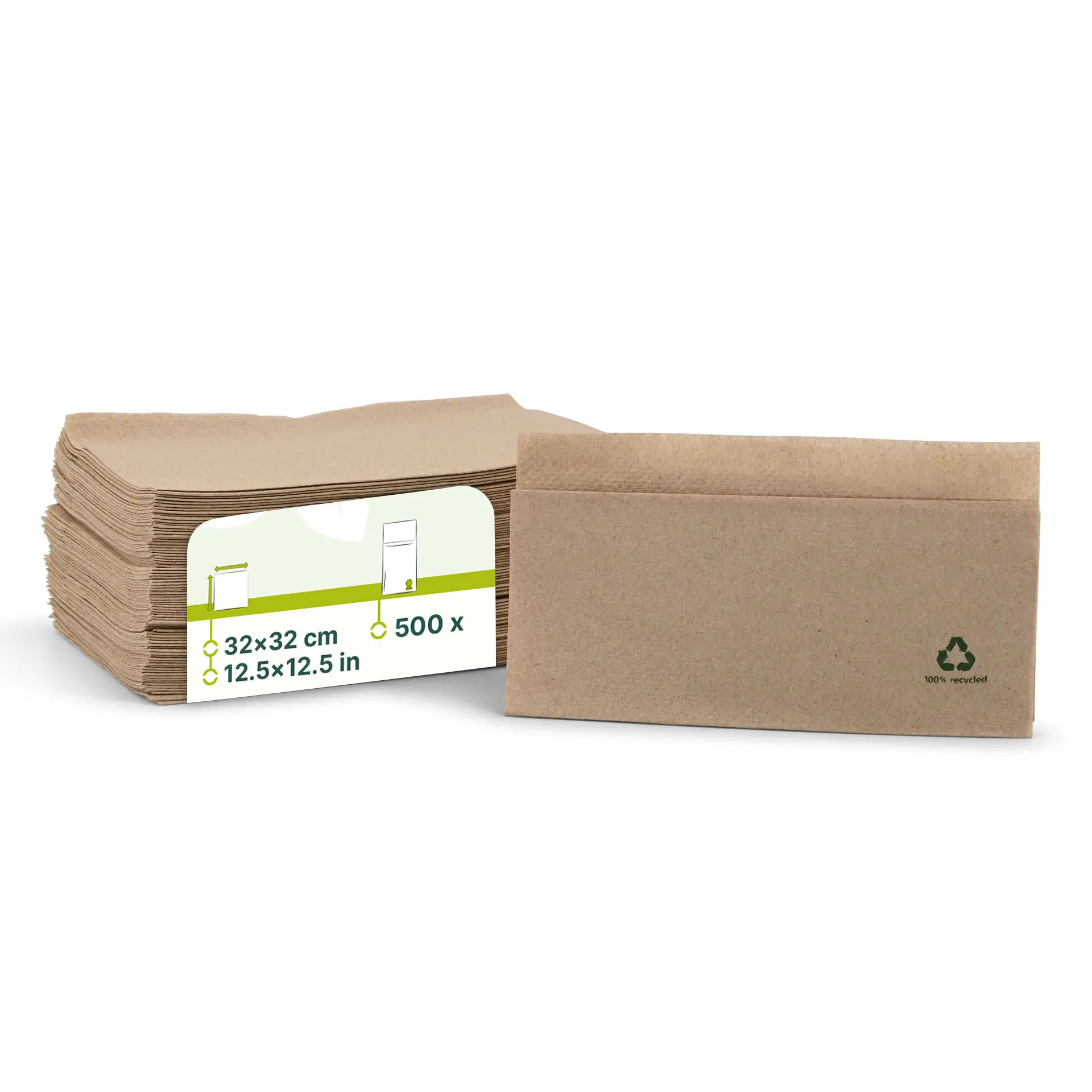 Servietten aus recyceltem Papier 32 x 32 cm, 1-lagig,  1/8 Falz, ungebleicht Servietten aus recyceltem Papier 32 x 32 cm, 1-lagig,  1/8 Falz, ungebleicht