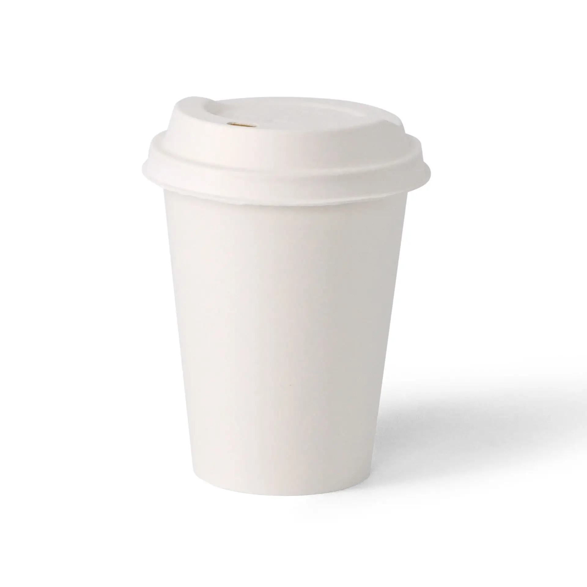 Bicchiere di carta bianco a parete singola, capacità di 300 ml, altezza di 112 mm, diametro di 90 mm, con design semplice.