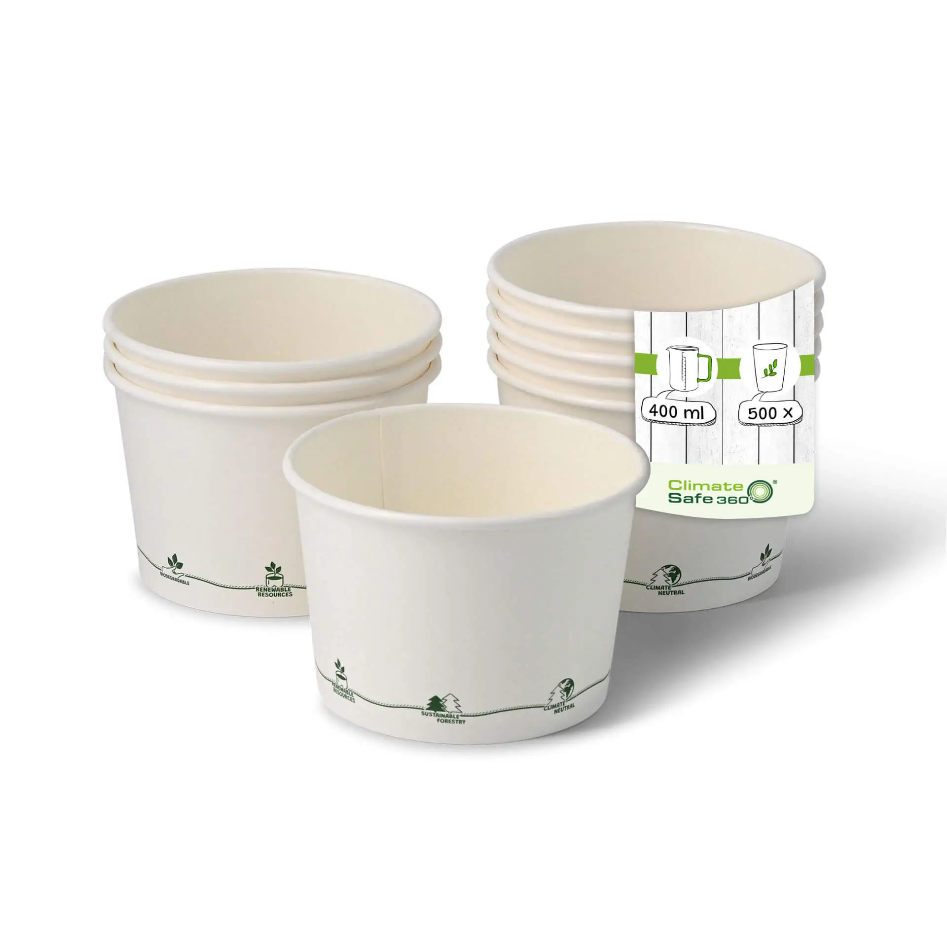Karton-Universal-Becher (bio-beschichtet) 400 ml / 16 oz, Ø 115 mm, "EcoUp©"-Icons
