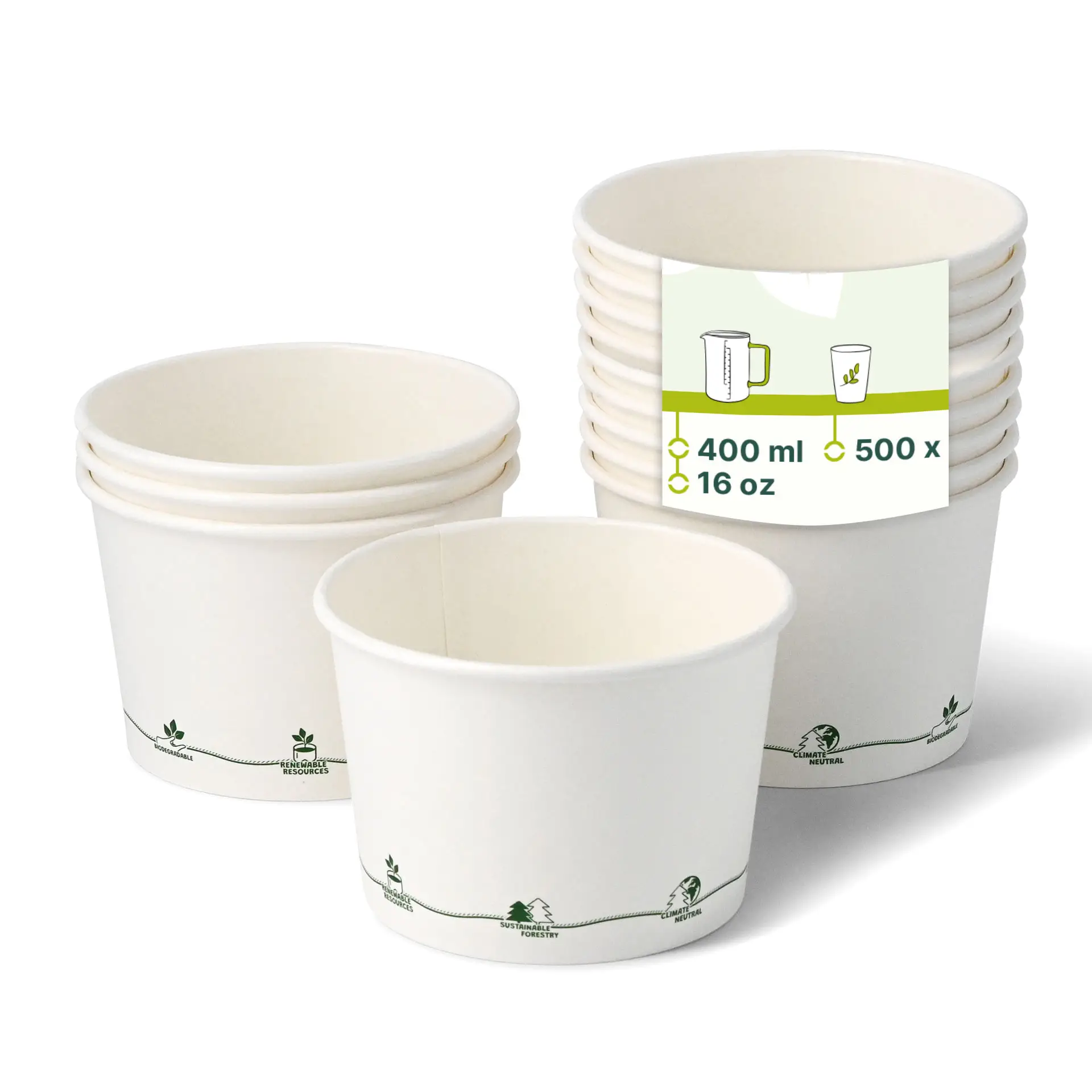 Karton-Universal-Becher (bio-beschichtet) 400 ml / 16 oz, Ø 115 mm, "EcoUp©"-Icons Karton-Universal-Becher (bio-beschichtet) 400 ml / 16 oz, Ø 115 mm, "EcoUp©"-Icons