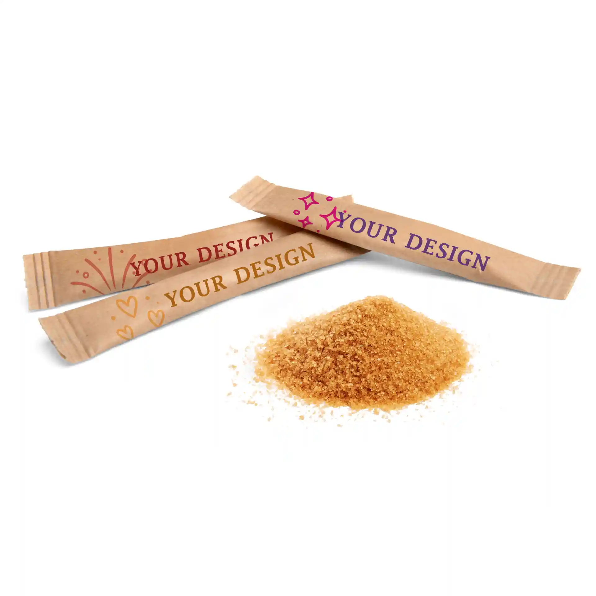 Bâtonnets de sucre avec logo, sucre de canne brun bio