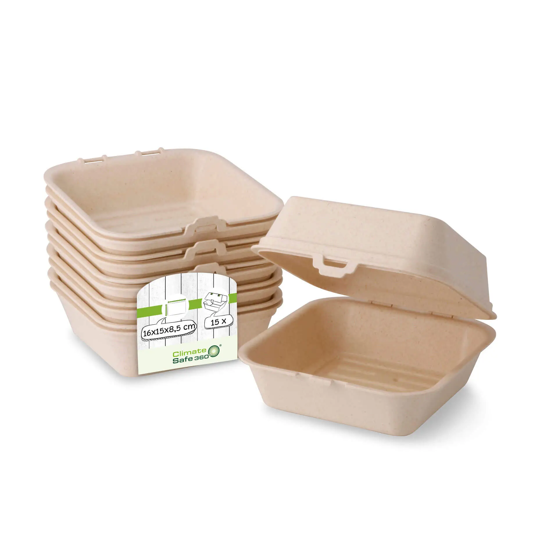 Mehrweg Burgerboxen "merways Box" 16 x 15 x 8,5 cm, Cashew / creme-weiss Mehrweg Burgerboxen "merways Box" 16 x 15 x 8,5 cm, Cashew / creme-weiss