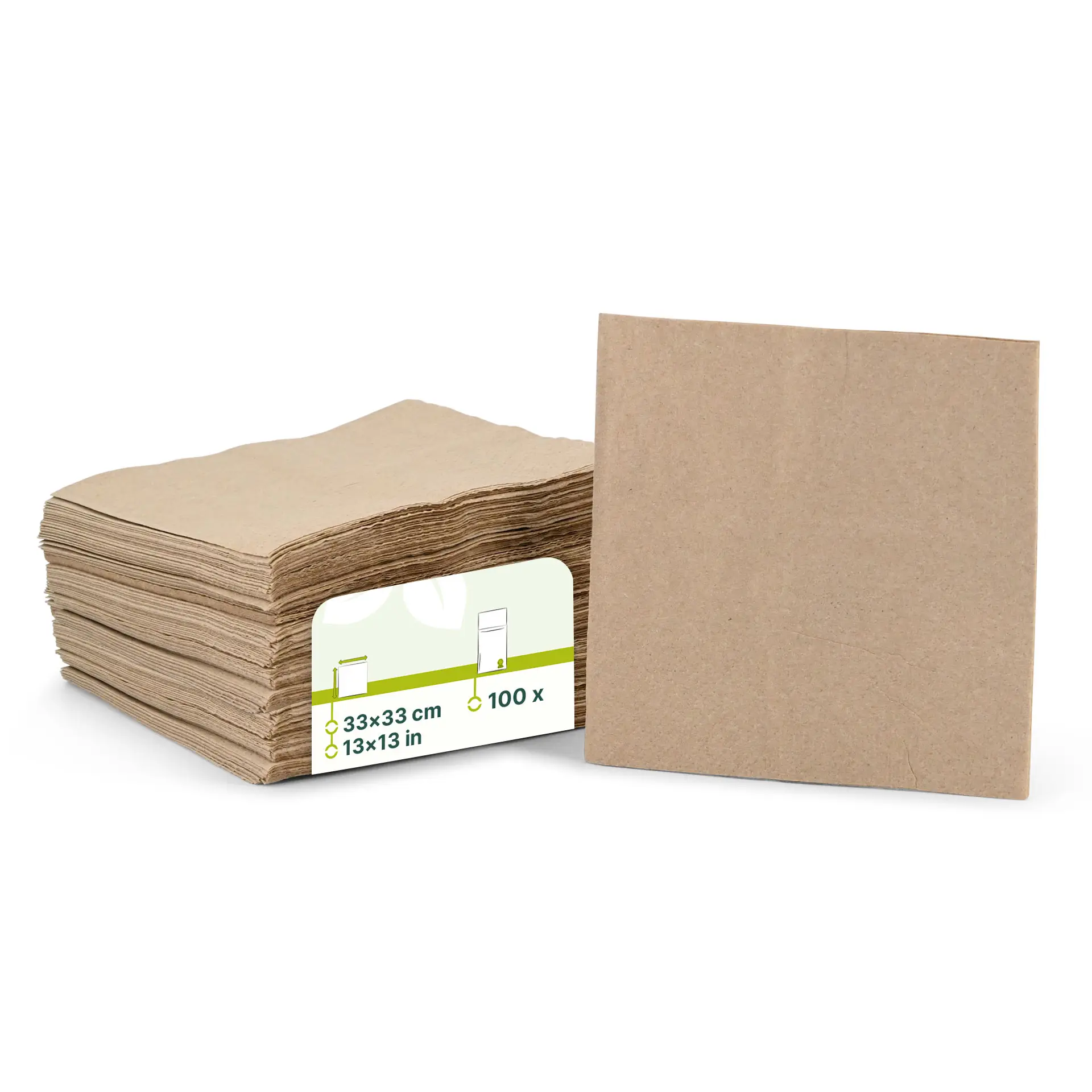 Servietten aus recyceltem Papier 33 x 33 cm, 2-lagig, 1/4 Falz, ungebleicht