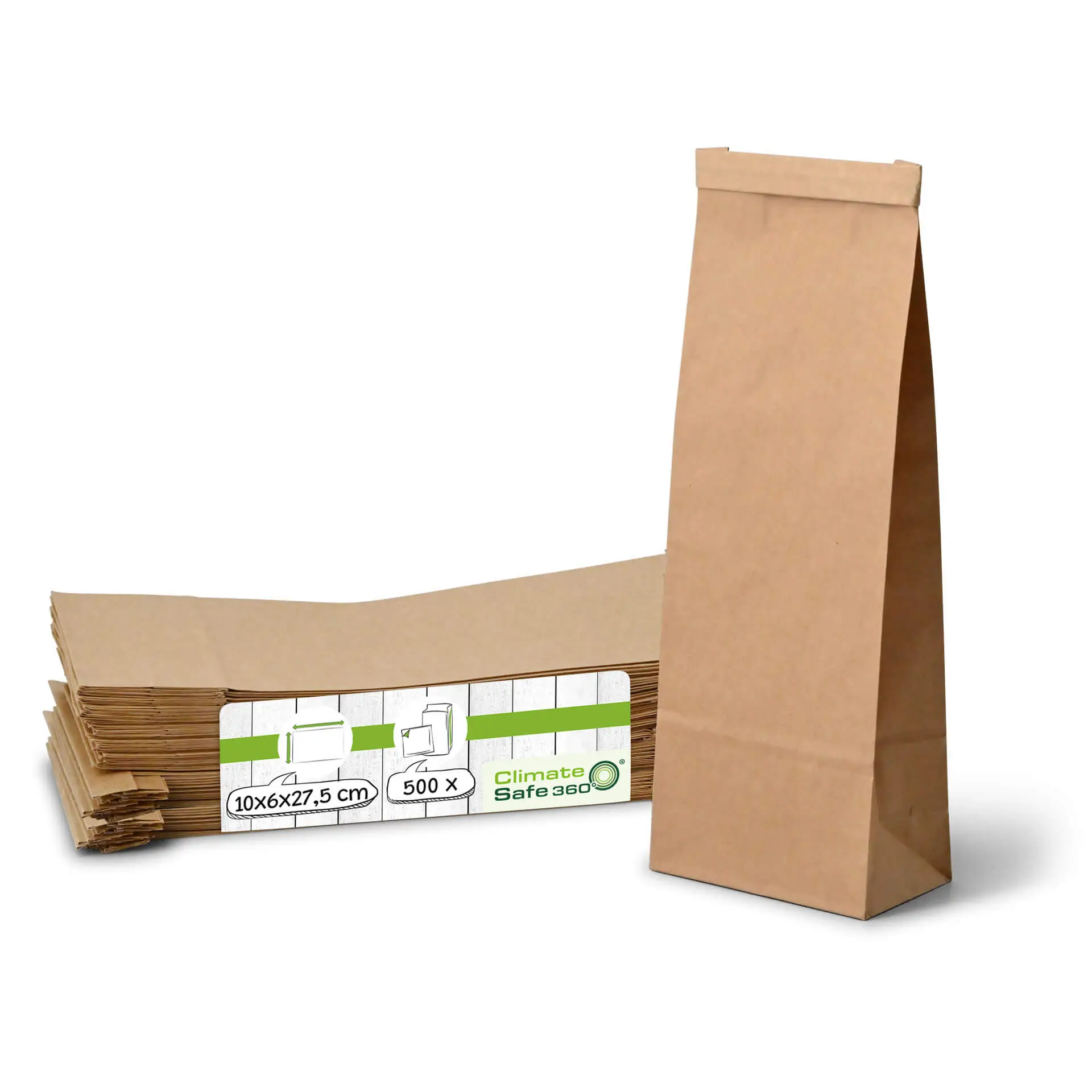 Sac SOS kraft brun M doublé de PP avec fermeture, 10 x 6 x 27,5 cm