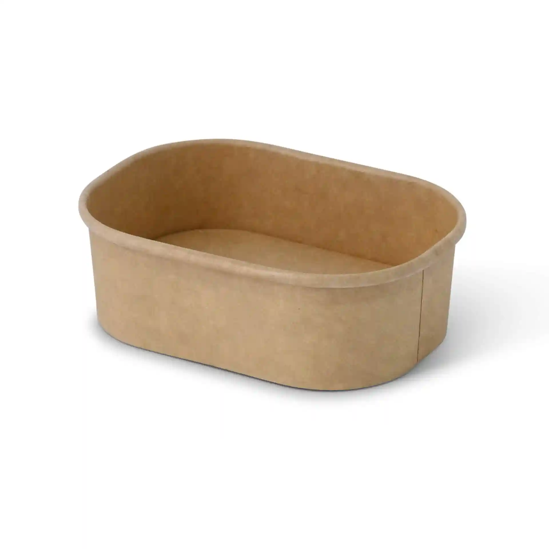 Contenitore alimentare rettangolare marrone in cartone, misura 11 x 8 x 3,5 cm, con interno liscio.