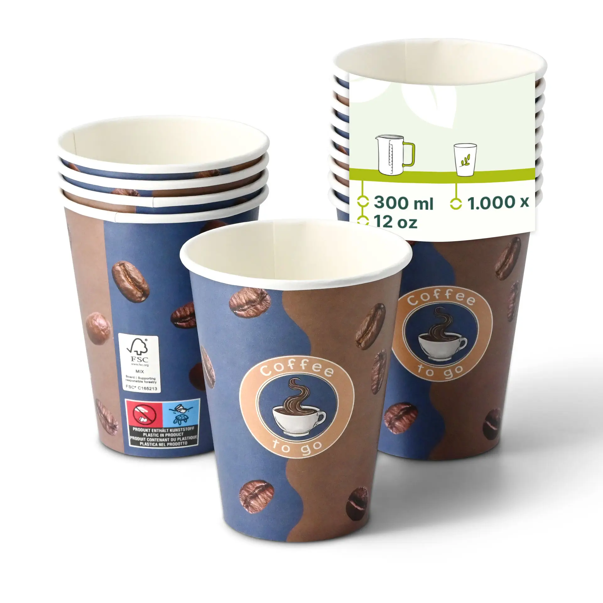 Gobelet en carton imprimé "Café" (revêtu de PE) 30 cl / 12 oz, Ø 90 mm, blanc