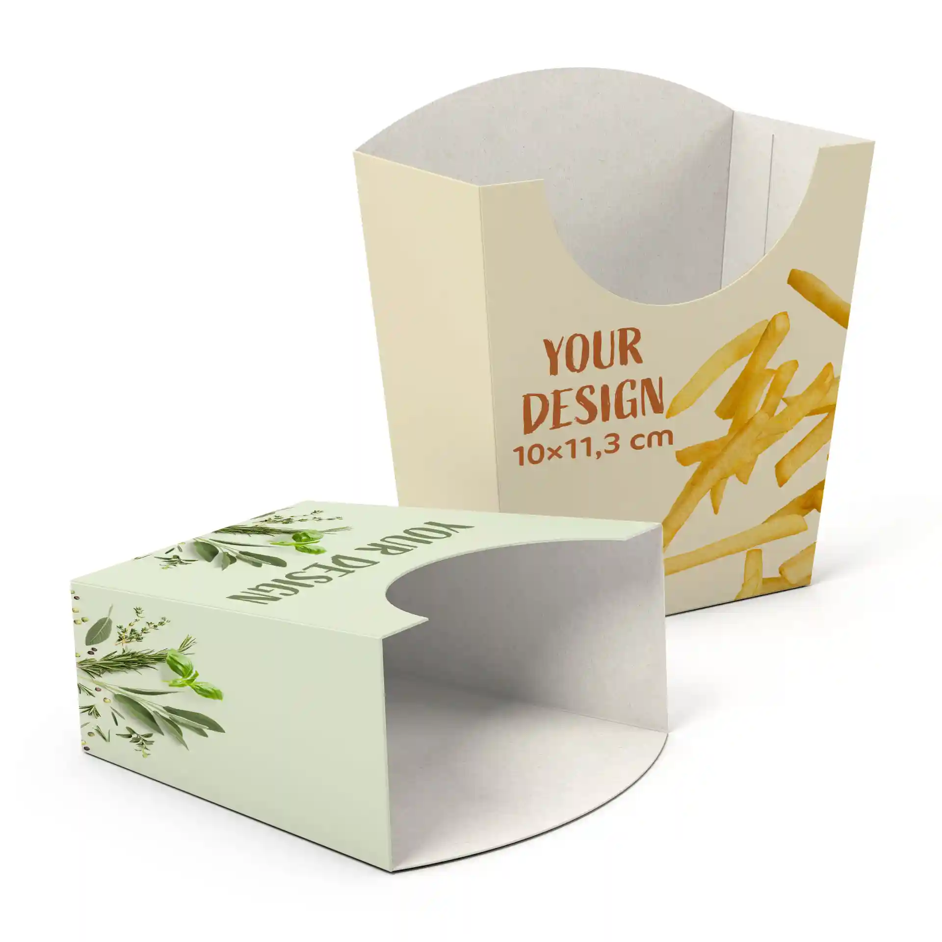 Emballage pour frites personnalisé, 10 x 5 x 11,3 cm, blanches, rectangulaires