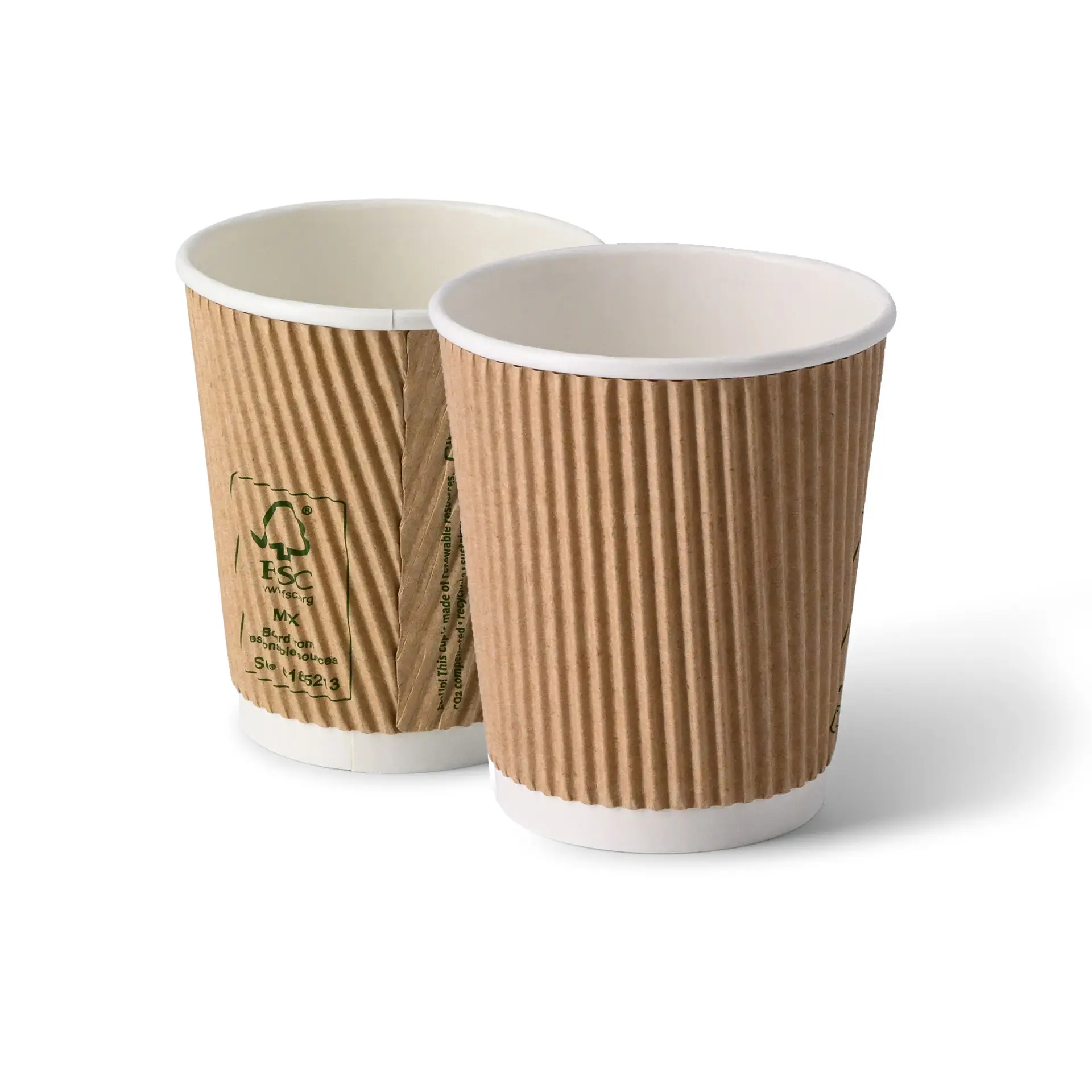 Riffelbecher / Coffee to go Becher 200 ml / 8 oz, Ø 80 mm, braun, innen weiss