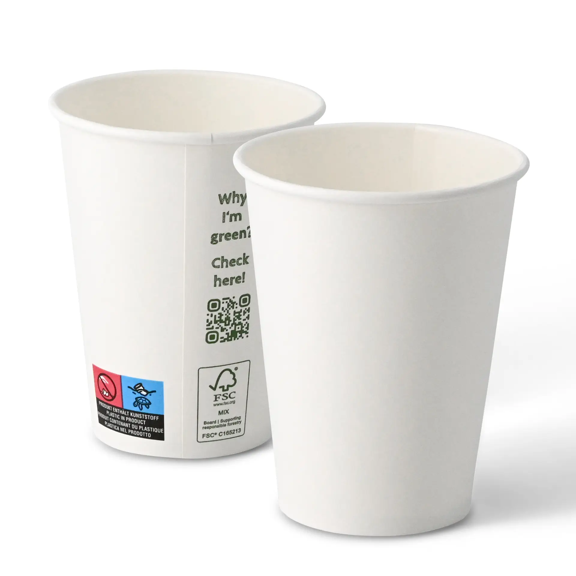 Gobelet en carton 300 ml / 12 oz, Ø 90 mm, simple paroi, blanc, revêtu de PLA