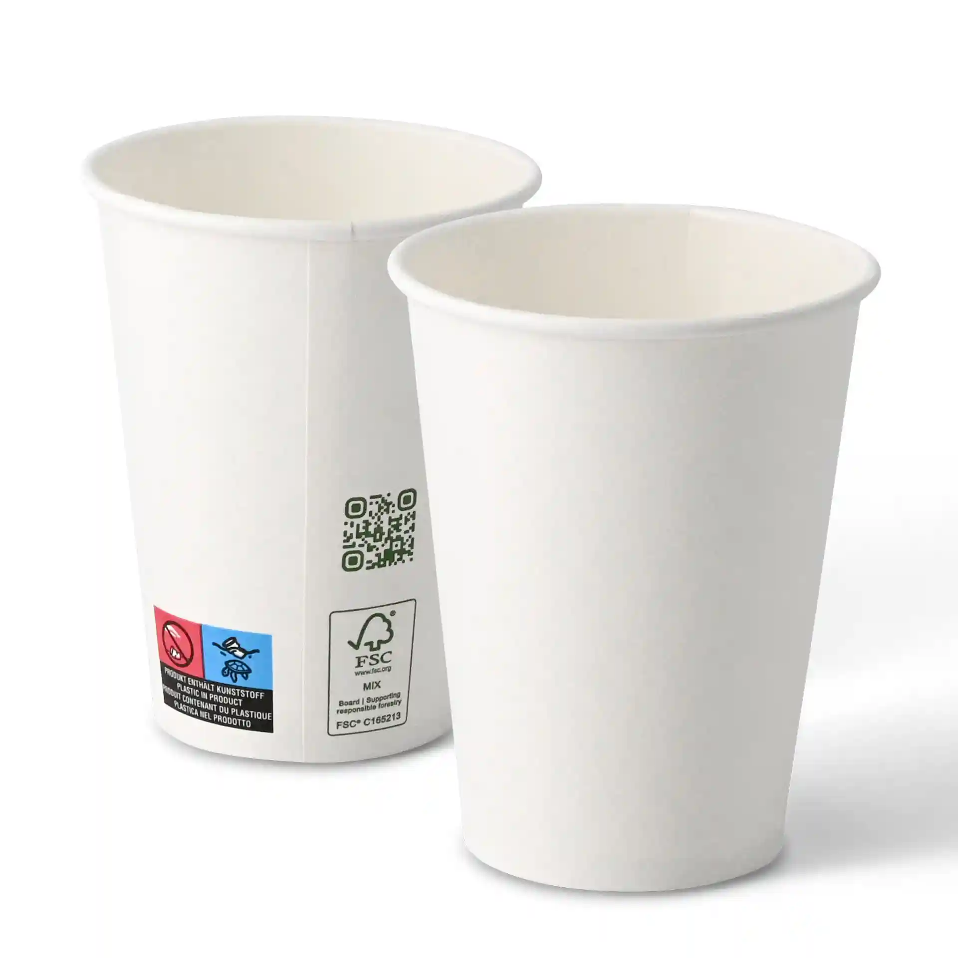 Gobelet en carton 300 ml / 12 oz, Ø 90 mm, simple paroi, blanc, revêtu de PLA