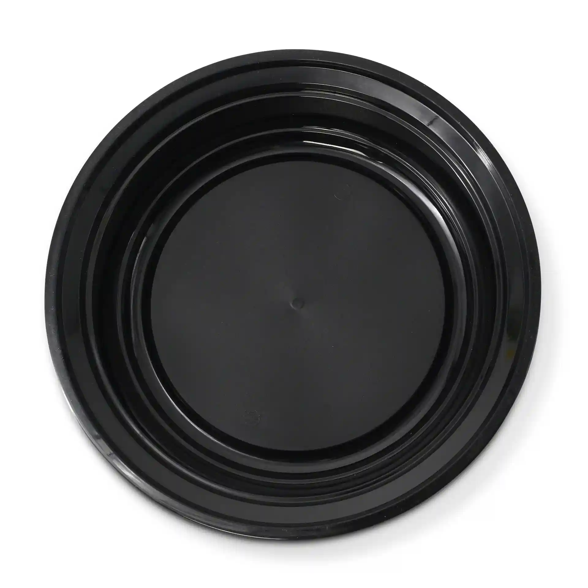 Piatto rotondo riutilizzabile nero in polipropilene, capacità di 1000 ml, diametro di 212 mm e altezza di 44 mm.