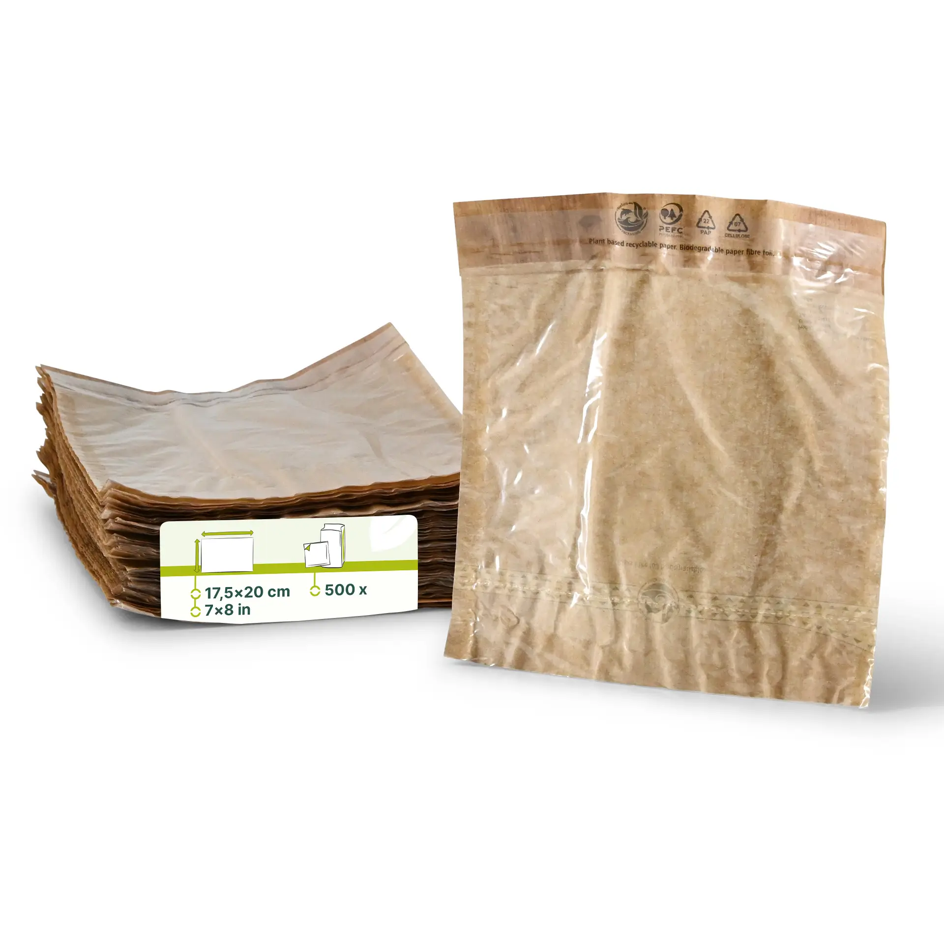 Sac papier pour snack, film bio 17,5 x 20 cm, motif feuille de palmier Sac papier pour snack, film bio 17,5 x 20 cm, motif feuille de palmier