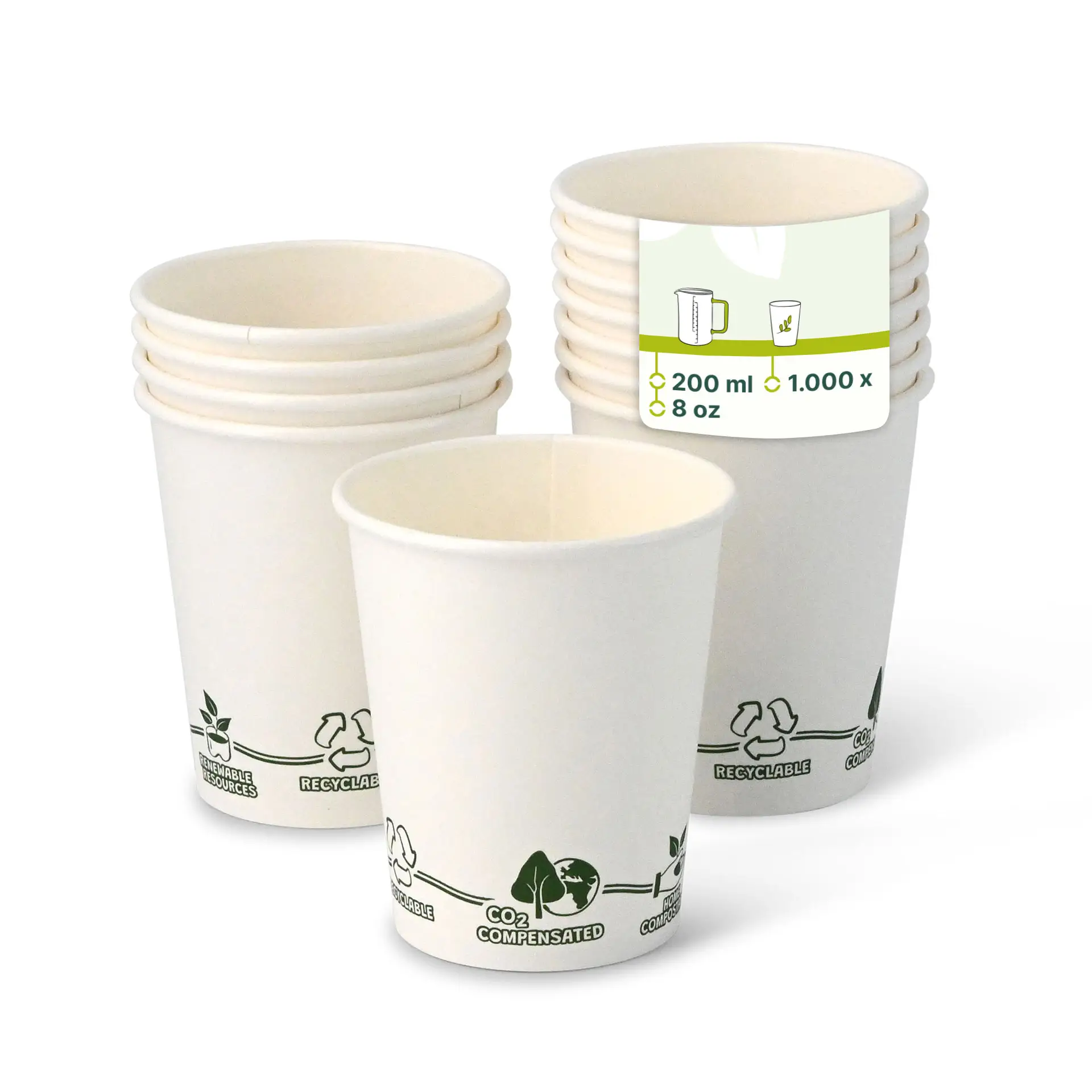 Pappbecher 200 ml / 8 oz, Ø 80 mm, "EcoUp©"-Icons