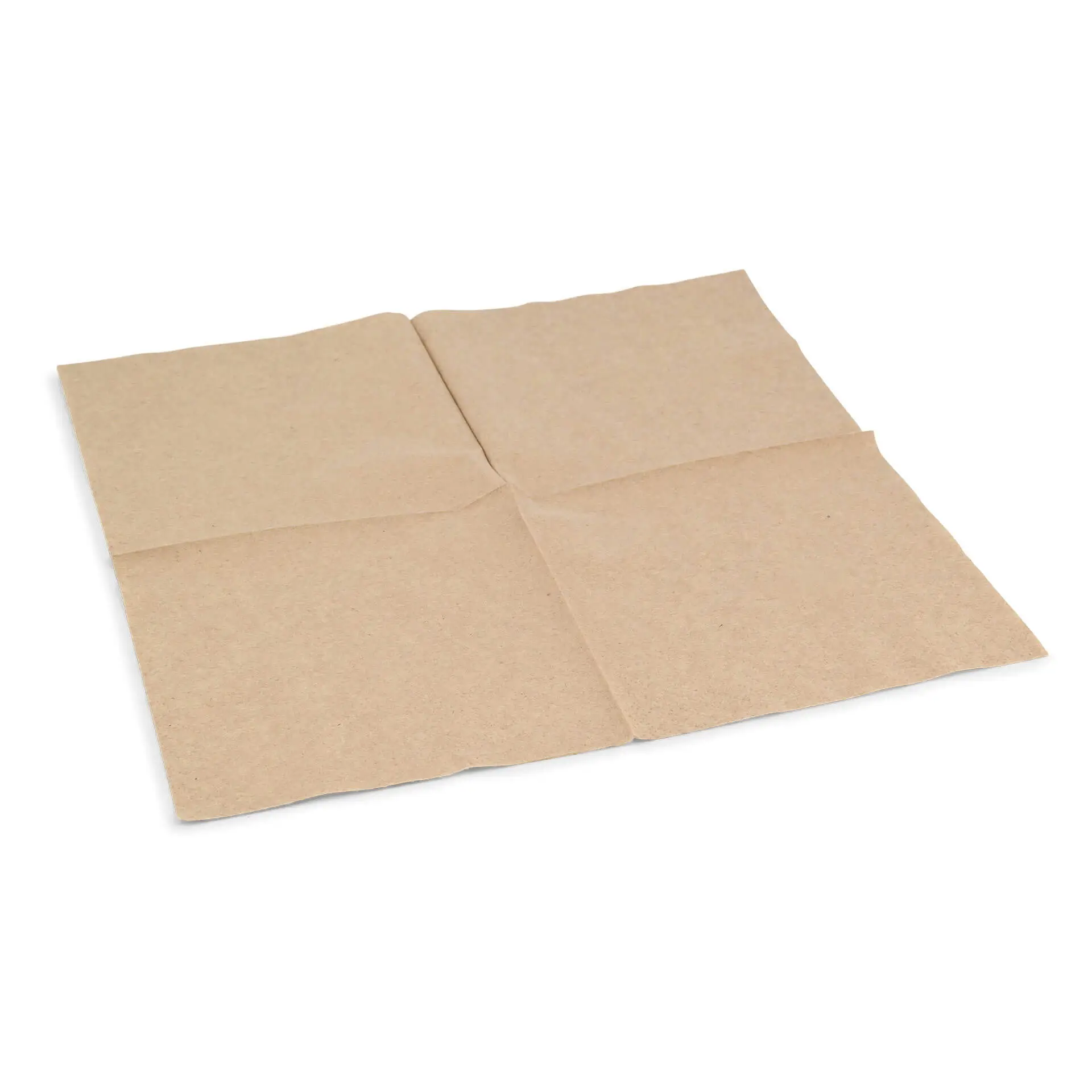 Servietta di carta quadrata non sbiancata, 33 x 33 cm, 2 veli, piegata a quarto con simbolo di riciclo stampato nell'angolo.