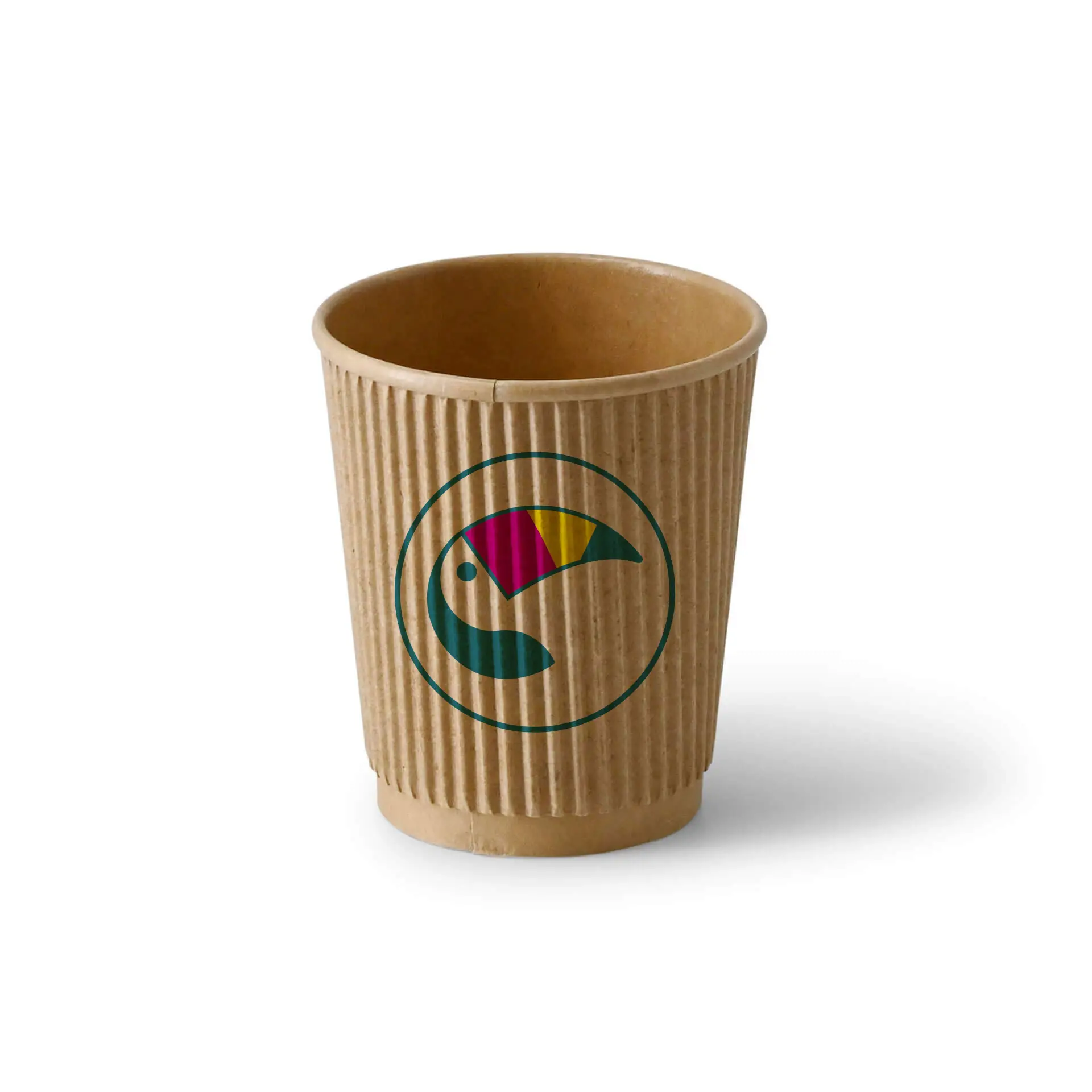 Riffelbecher bedruckt, 200 ml / 8 oz, braun, PLA-beschichtet Riffelbecher bedruckt, 200 ml / 8 oz, braun, PLA-beschichtet