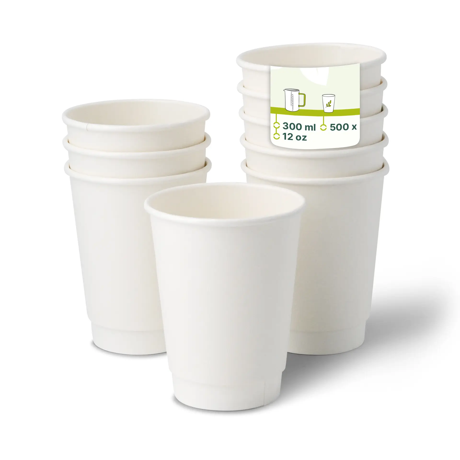 Kaffee to go Becher aus Pappe, doppelwandig, 300 ml / 12 oz, Ø 90 mm, weiss