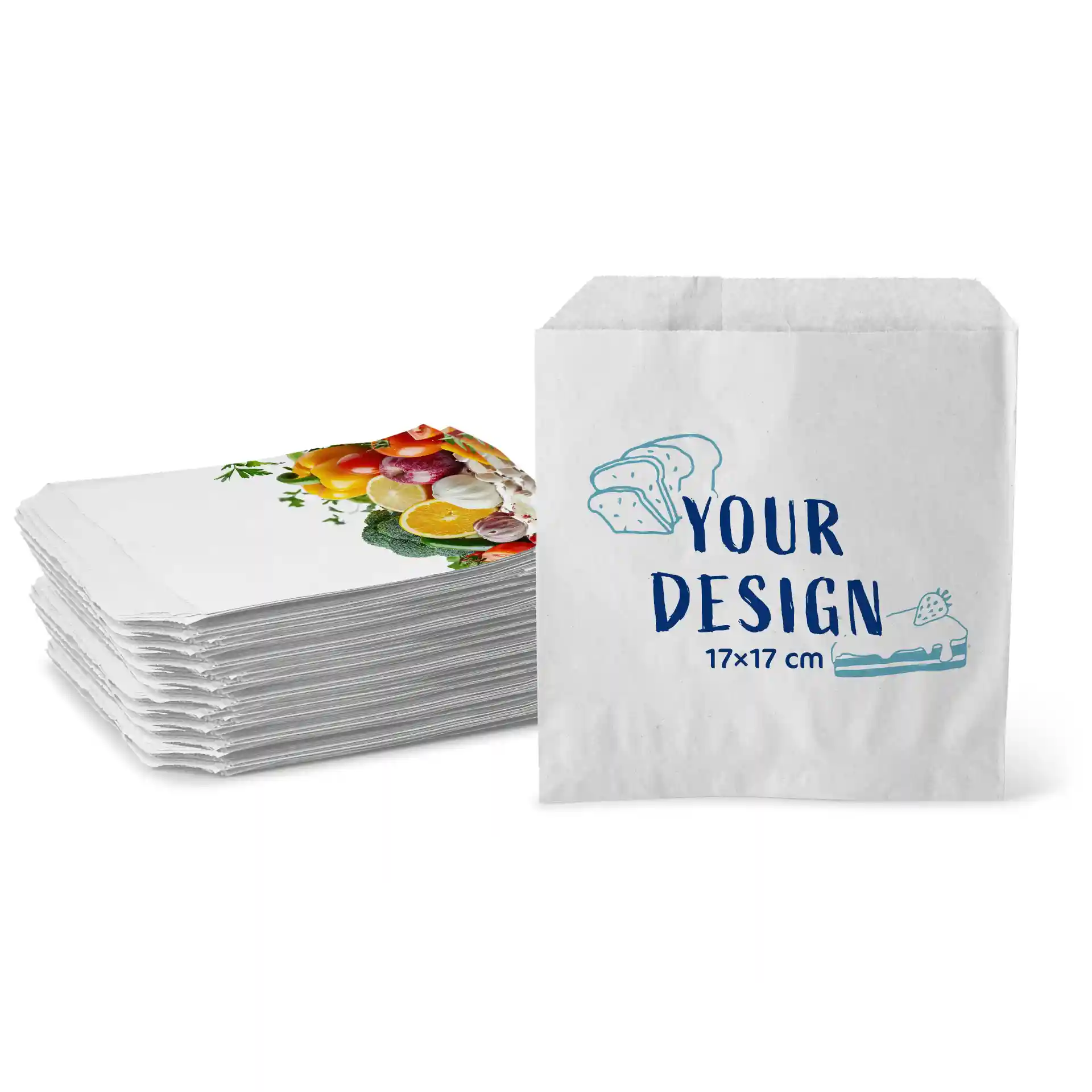 Personnalisation de sachets plats, blanc, 17 × 17 cm