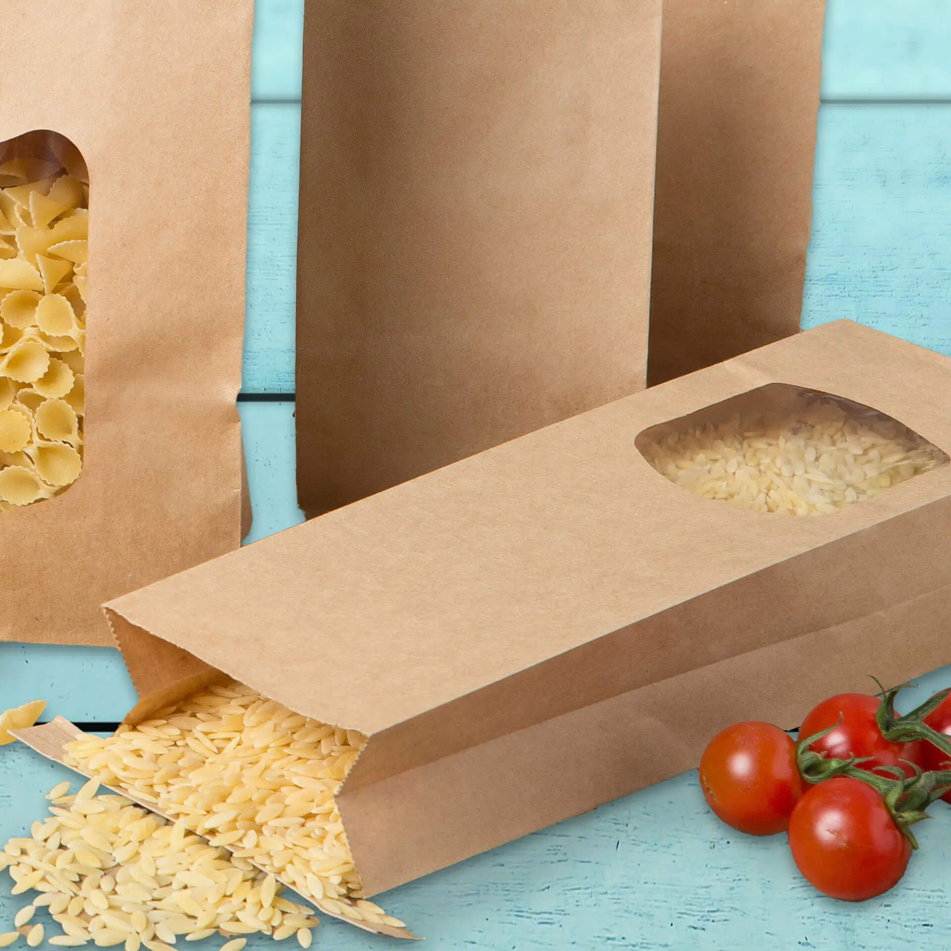 Sac SOS kraft brun S, fenêtre PP et fermeture, 9 x 4,5 x 26 cm dre02730-blockbeutel-m-fenster-s-9-x-45-x-26-cm-pp-folie-braun-clipband-kraftpapier-6