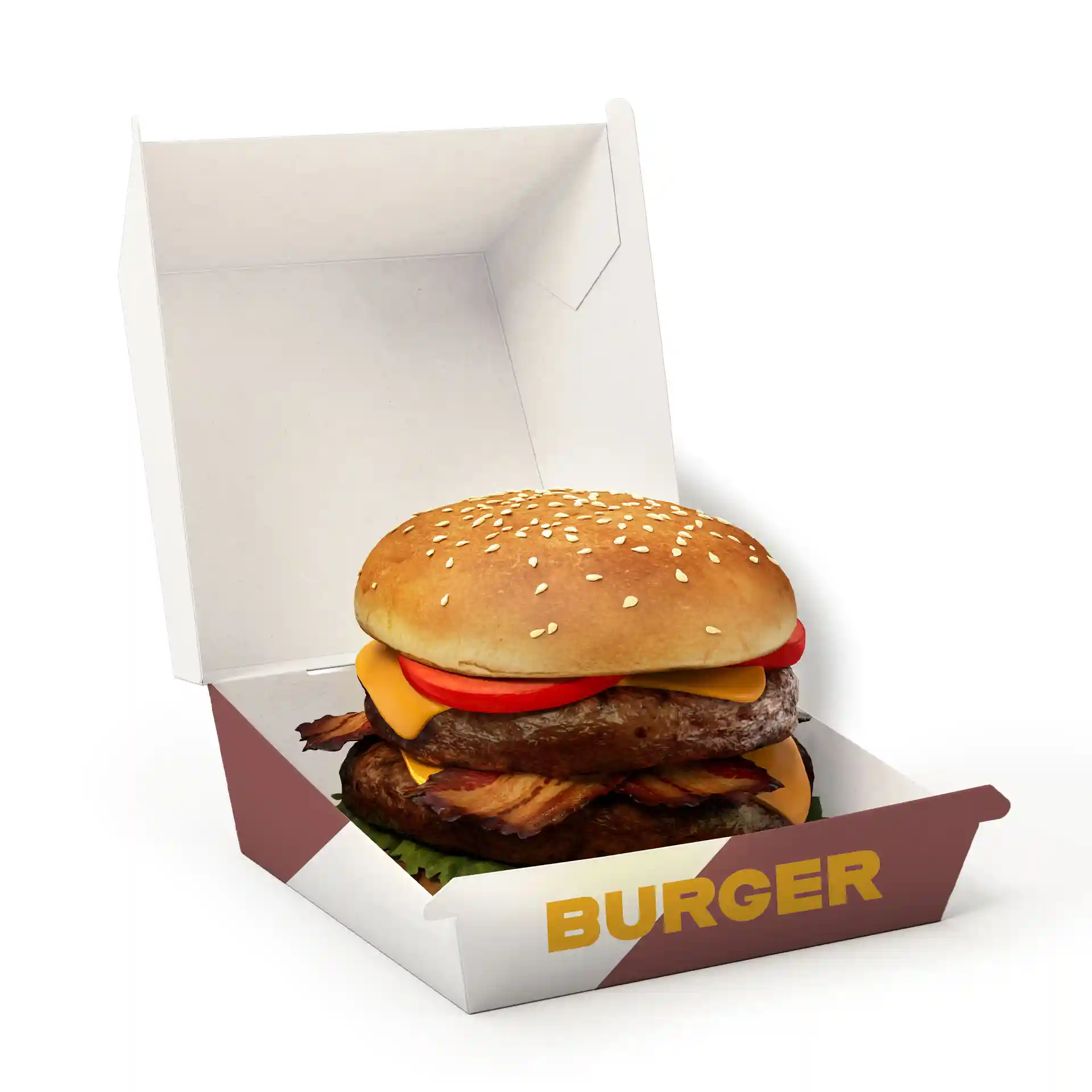 Bedruckte Burgerboxen, 11,5 x 10,8 x 8 cm, weiss