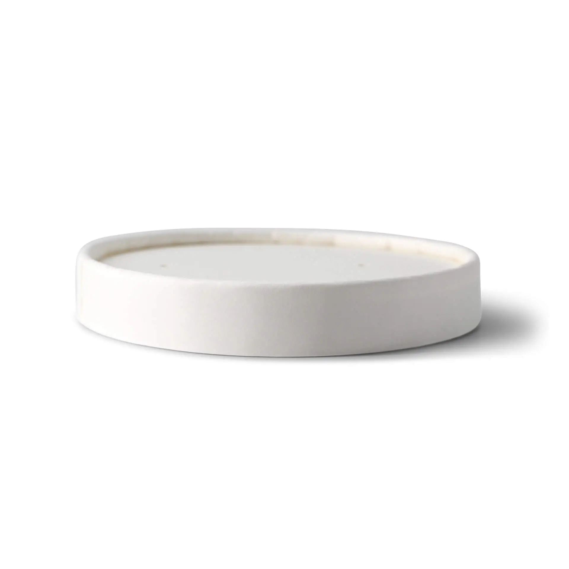Coperchio in cartone bianco con un diametro di 100 mm e un'altezza di 17 mm, mostrato di lato.